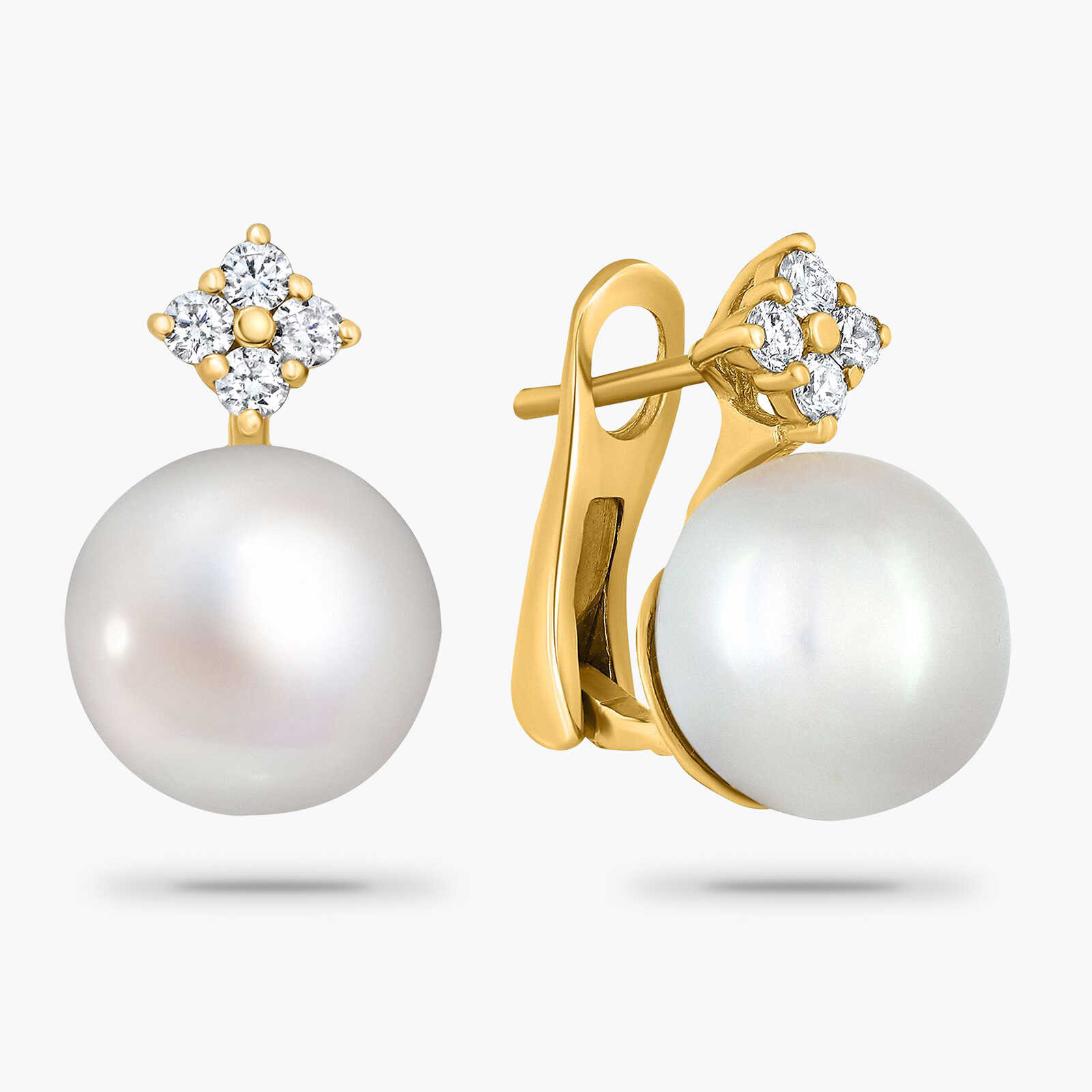 עגילי זהב בשיבוץ פנינים ויהלומים