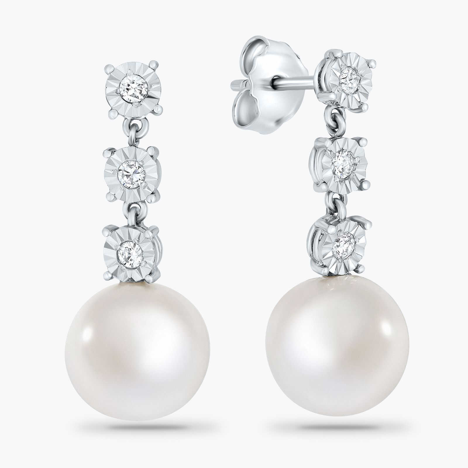 עגילי זהב בשיבוץ פנינים ויהלומים