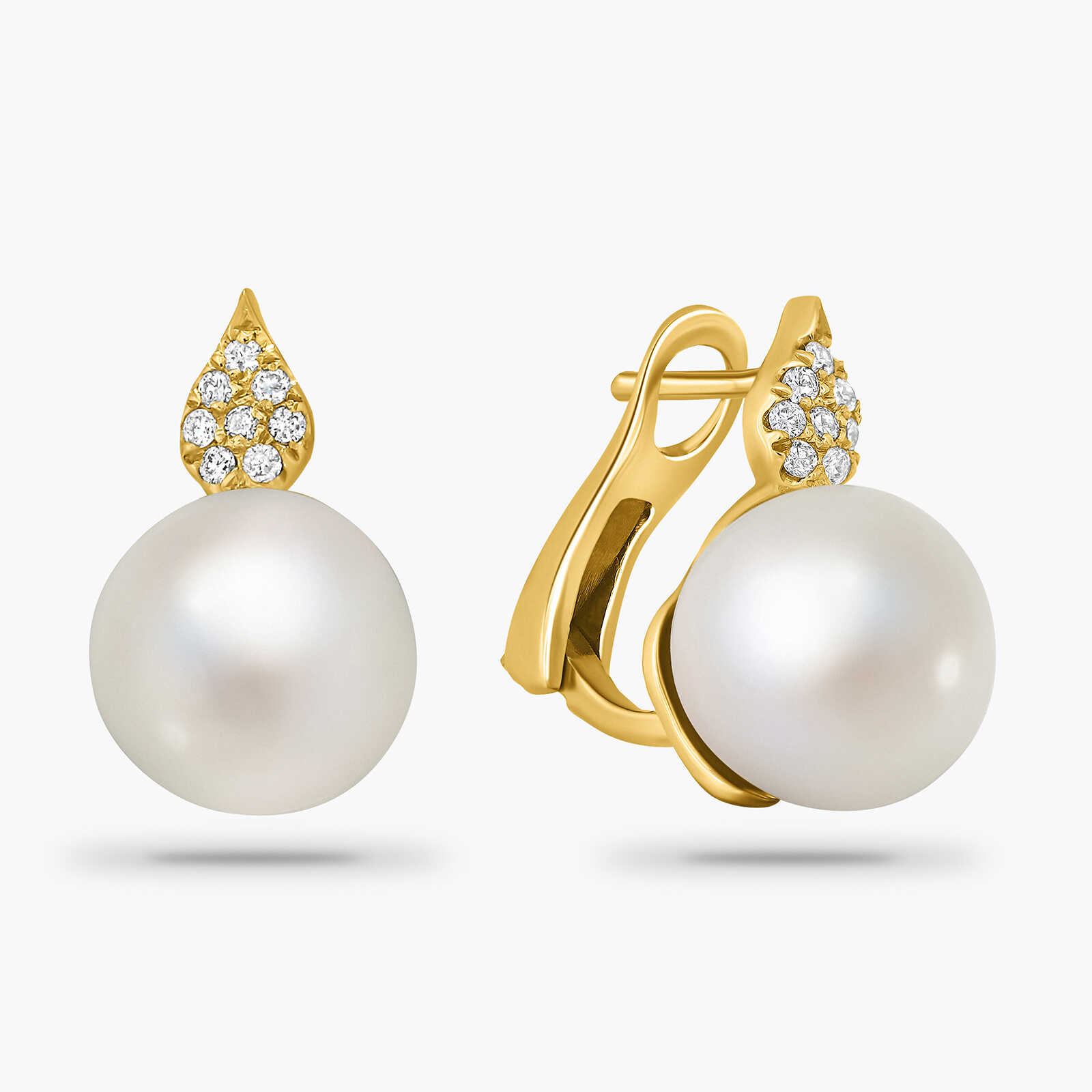 עגילי זהב משובצים פנינים ויהלומים