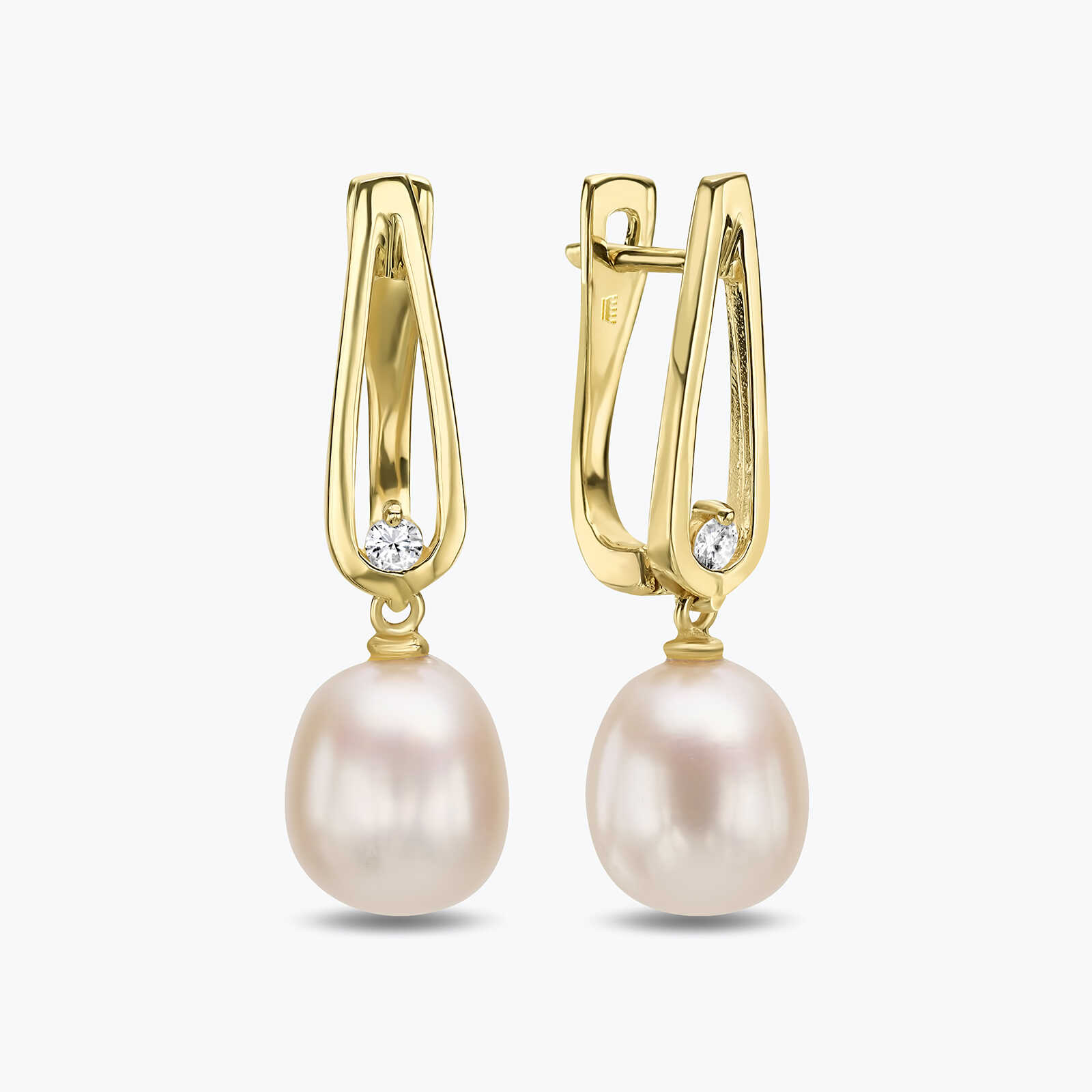 עגילי זהב עם פנינים ויהלומים