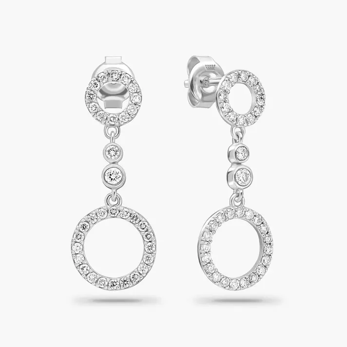 עגילי זהב עם חישוקים תלויים בשיבוץ יהלומים