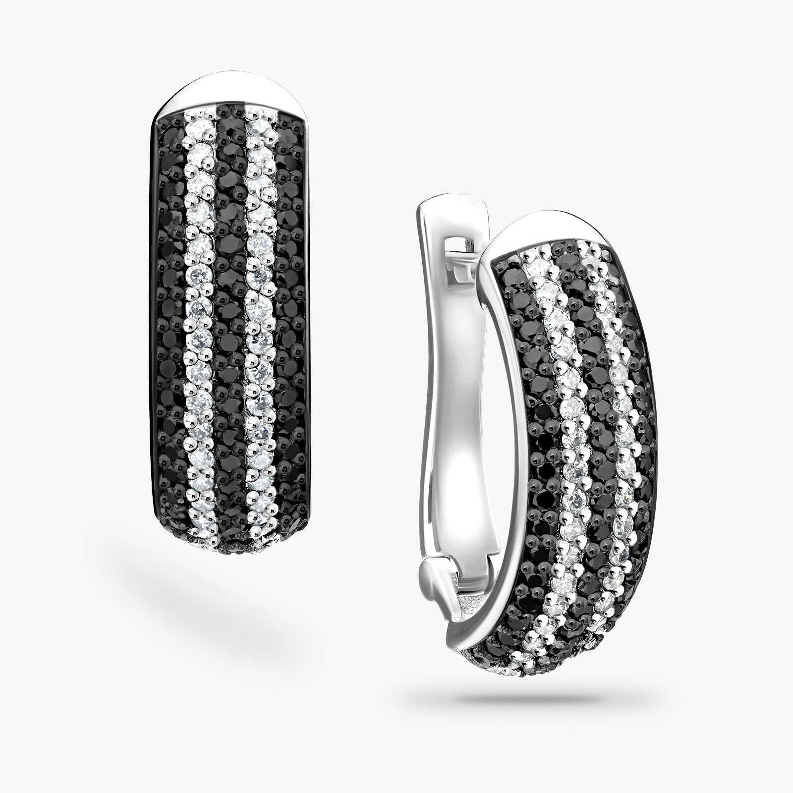 עגילי זהב משובצים יהלומים שחורים ולבנים