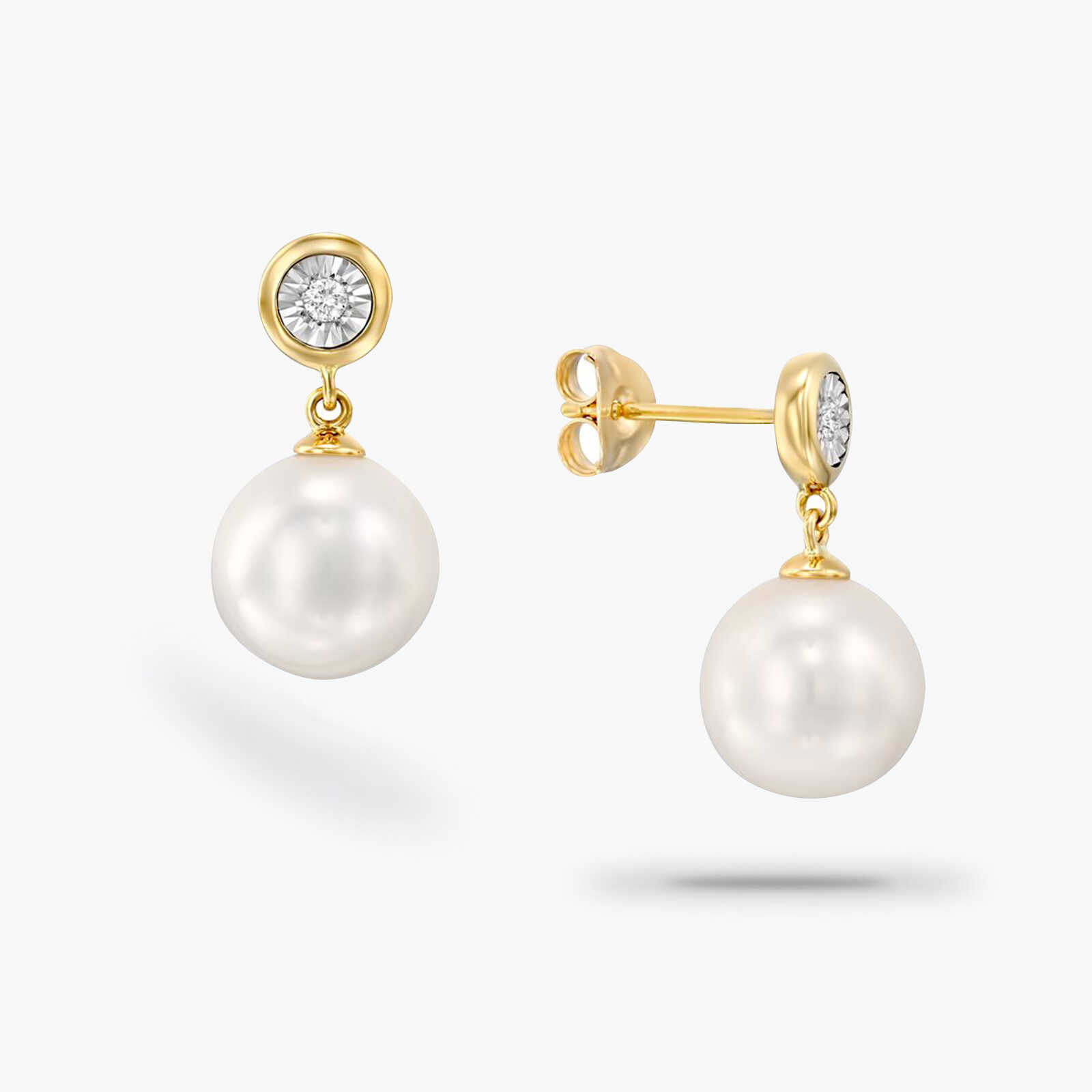 עגילי זהב בשיבוץ פנינים ויהלומים