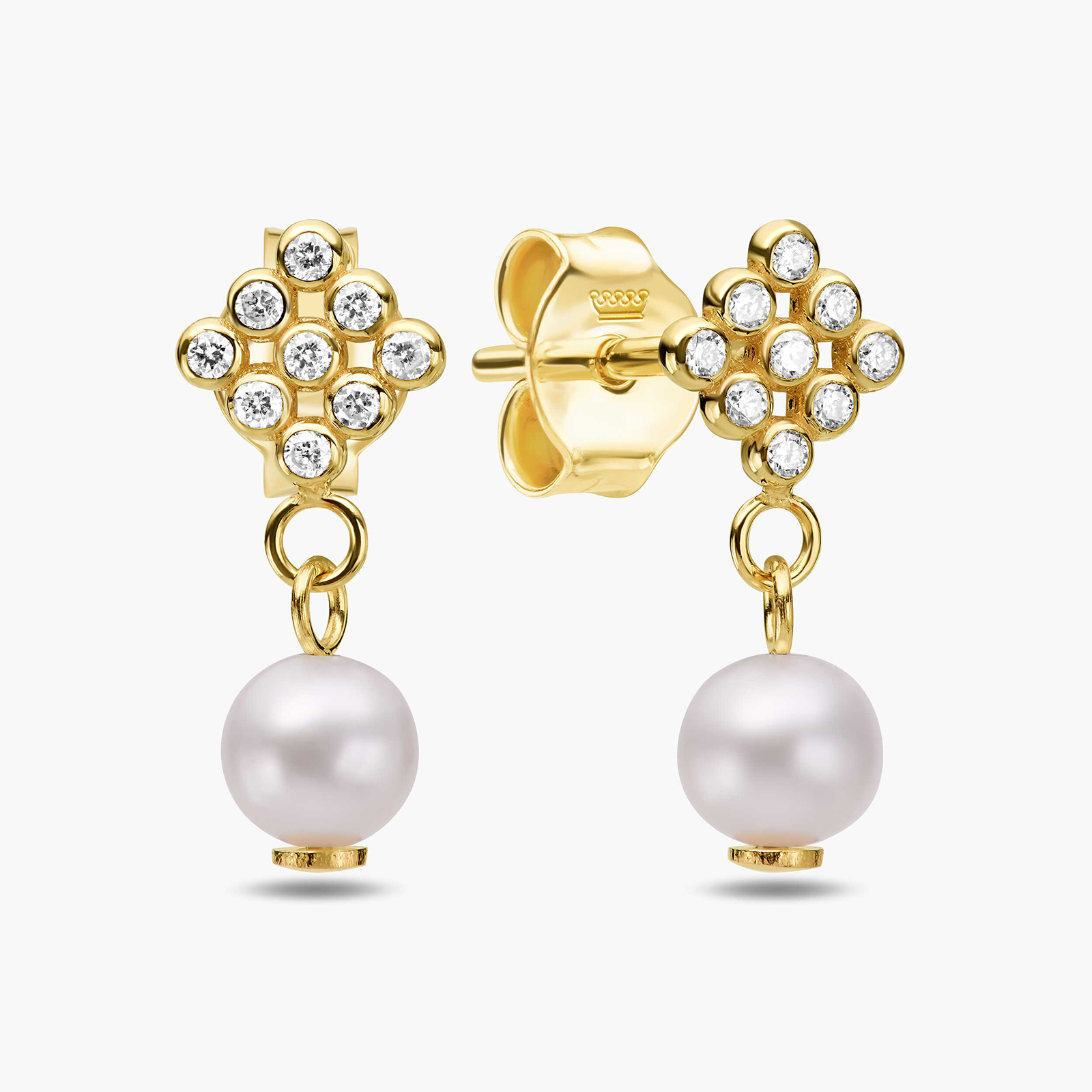 עגילי יהלומים עם פנינה