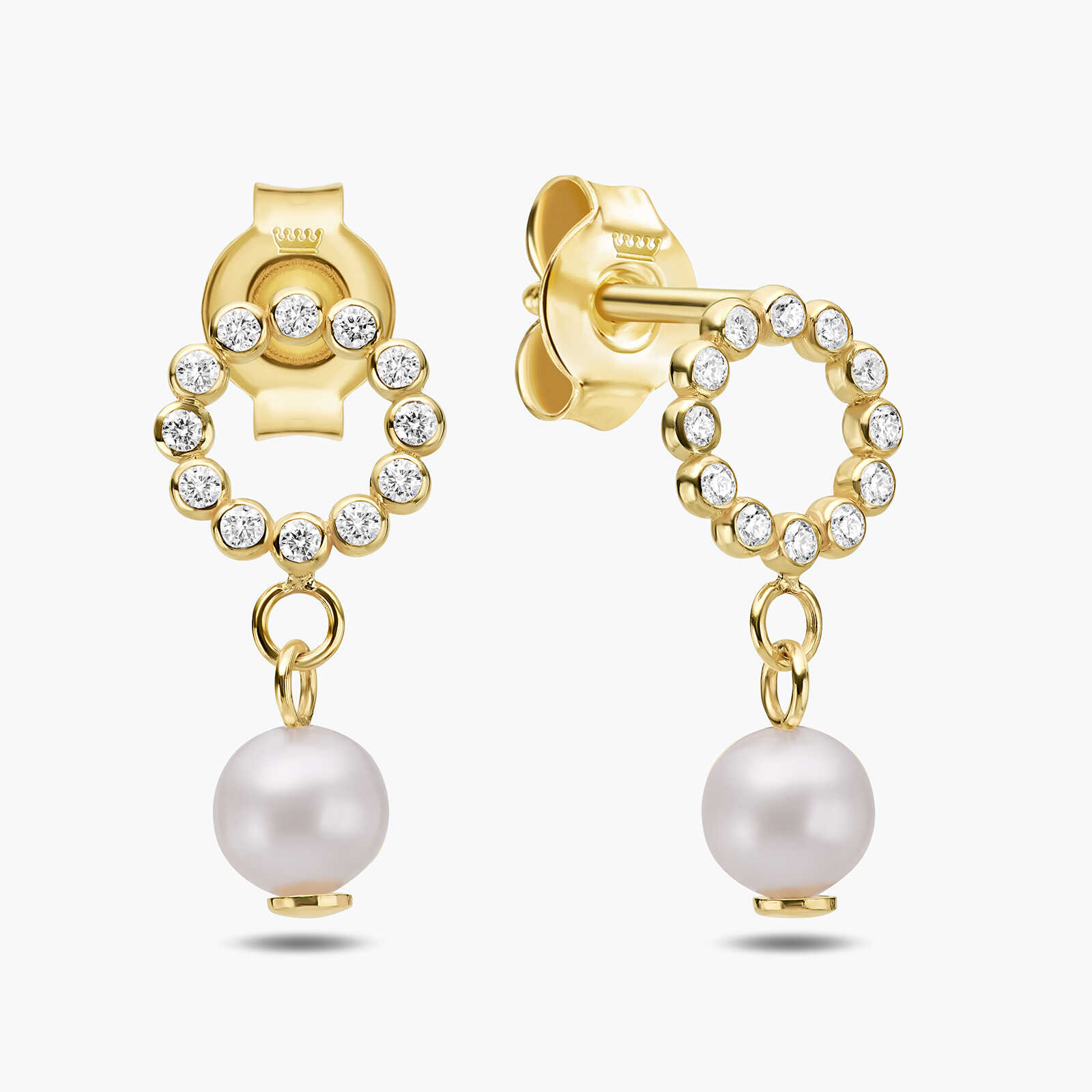 עגילי יהלומים בשילוב פנינה