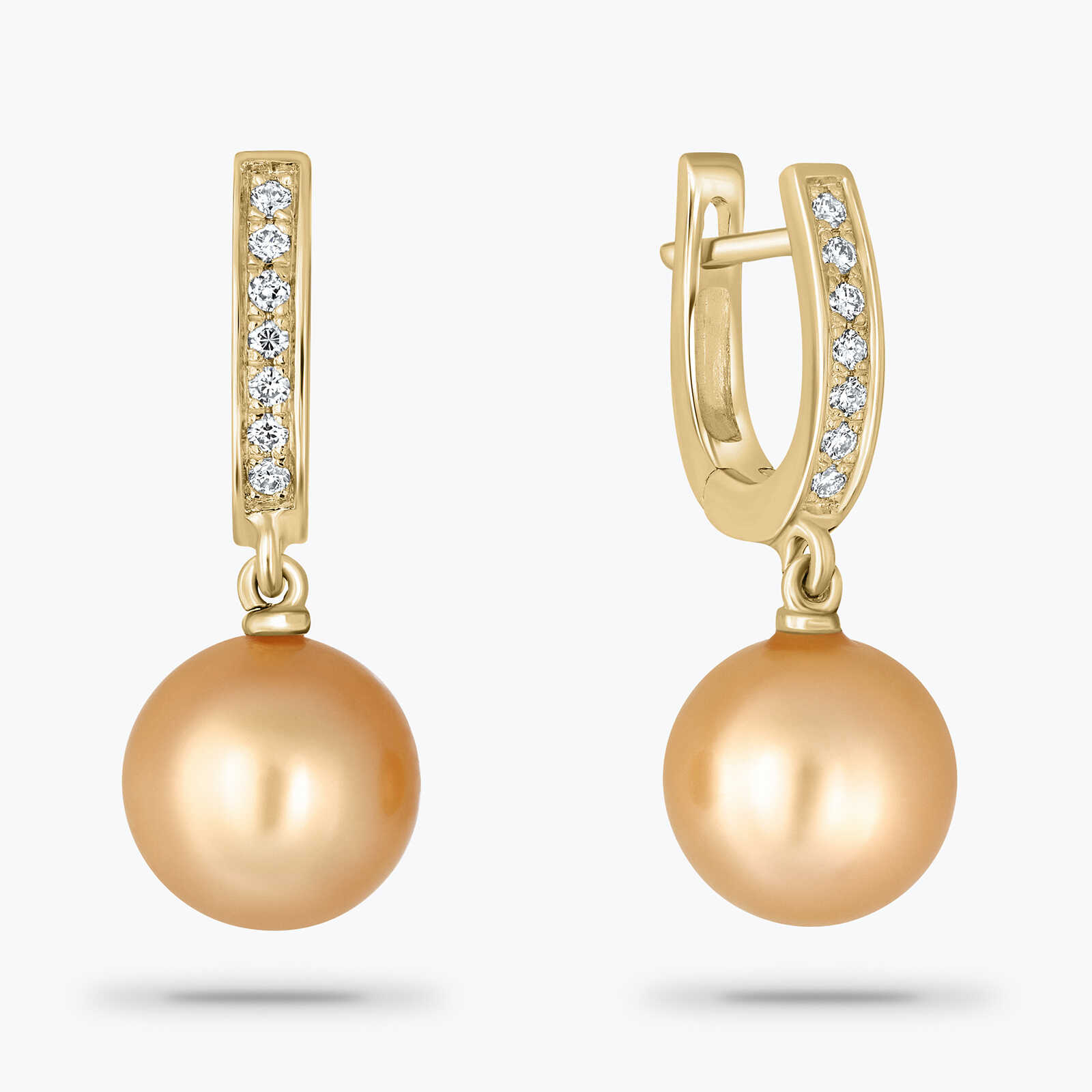 עגילי פנינים צהובות ויהלומים