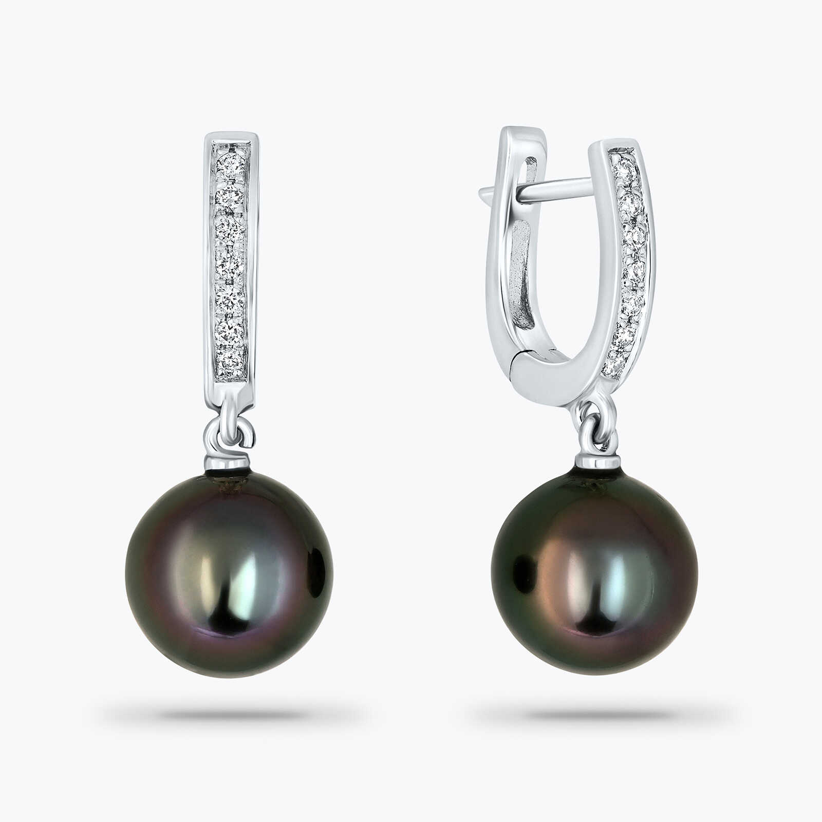 עגילי פנינים שחורות ויהלומים