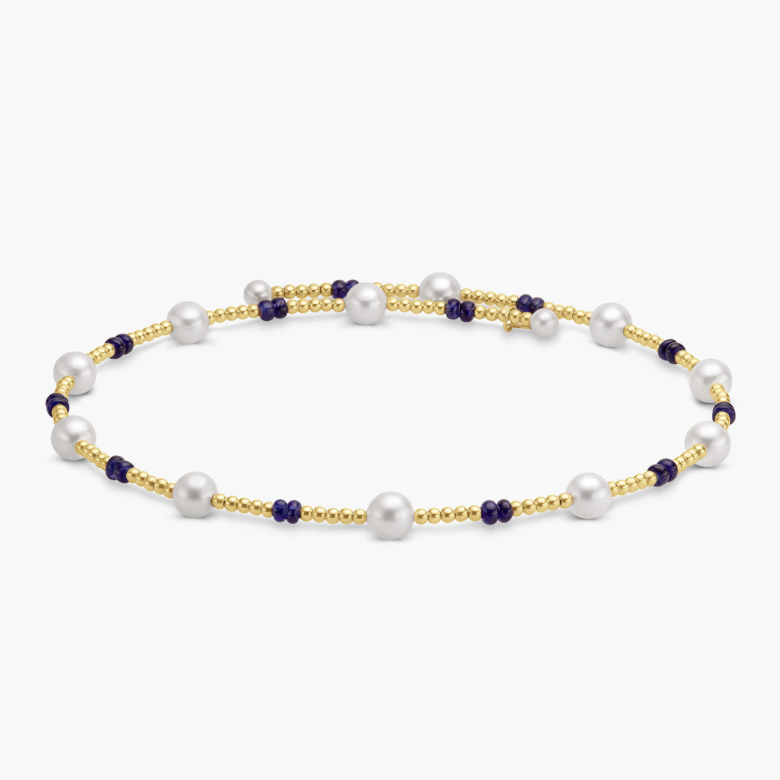 שרשרת צ'וקר בשילוב פנינים ובלו ספיר