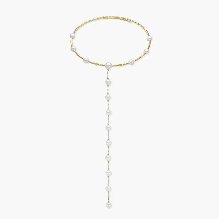 שרשרת צ'וקר זהב עם עניבה בשילוב פנינים