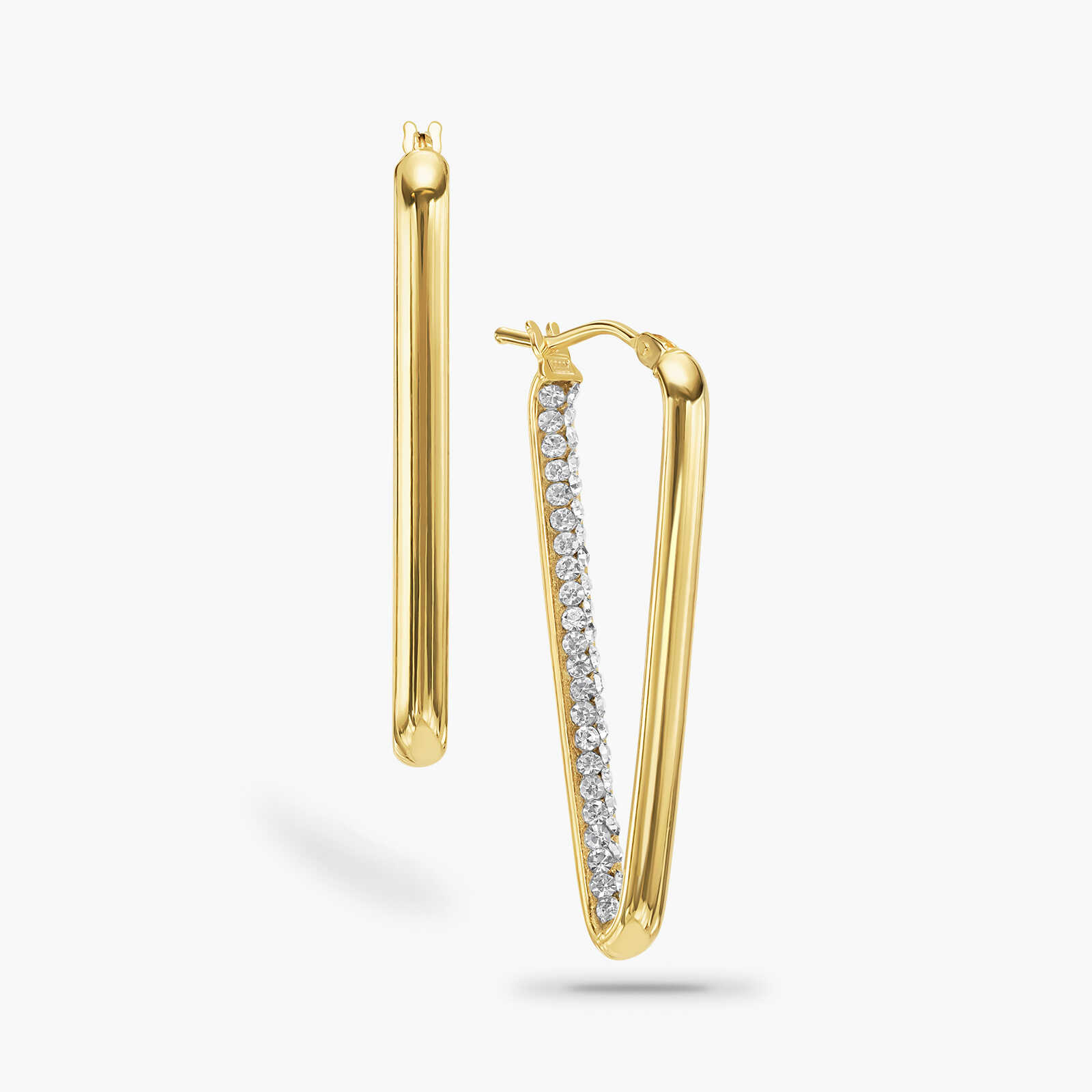 עגילי זהב משולשים משובצים סברובסקי