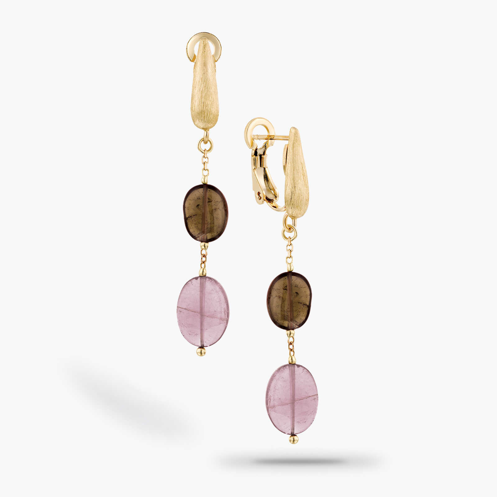 עגילי זהב משובצים פינק וגרין טורמלין