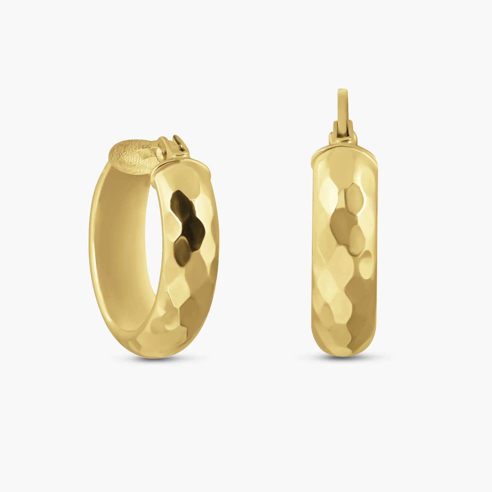 עגילי חישוק מזהב 14K בגימור מרוקע