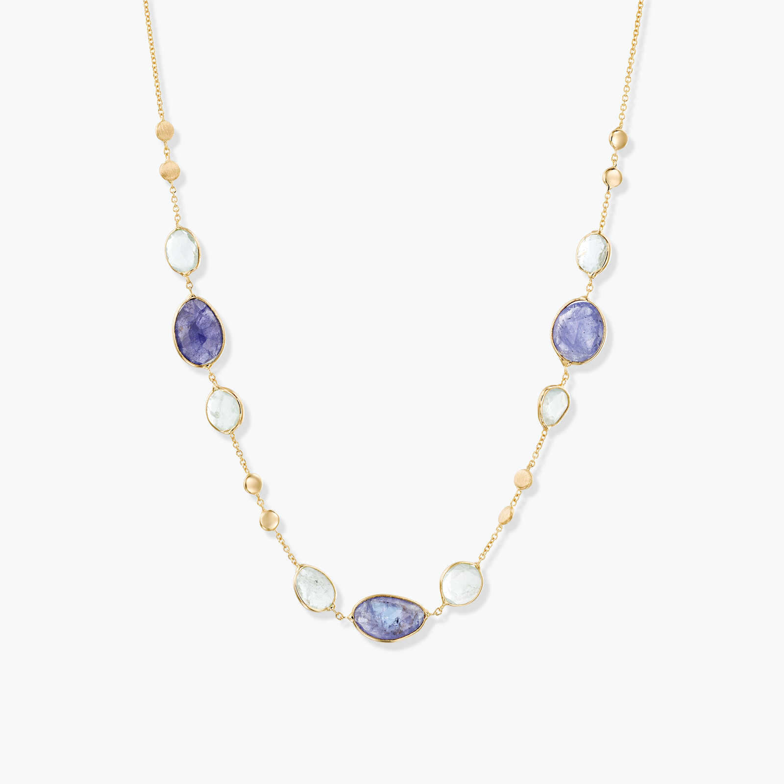 שרשרת זהב משובצת Aquamarine + Tanzanite