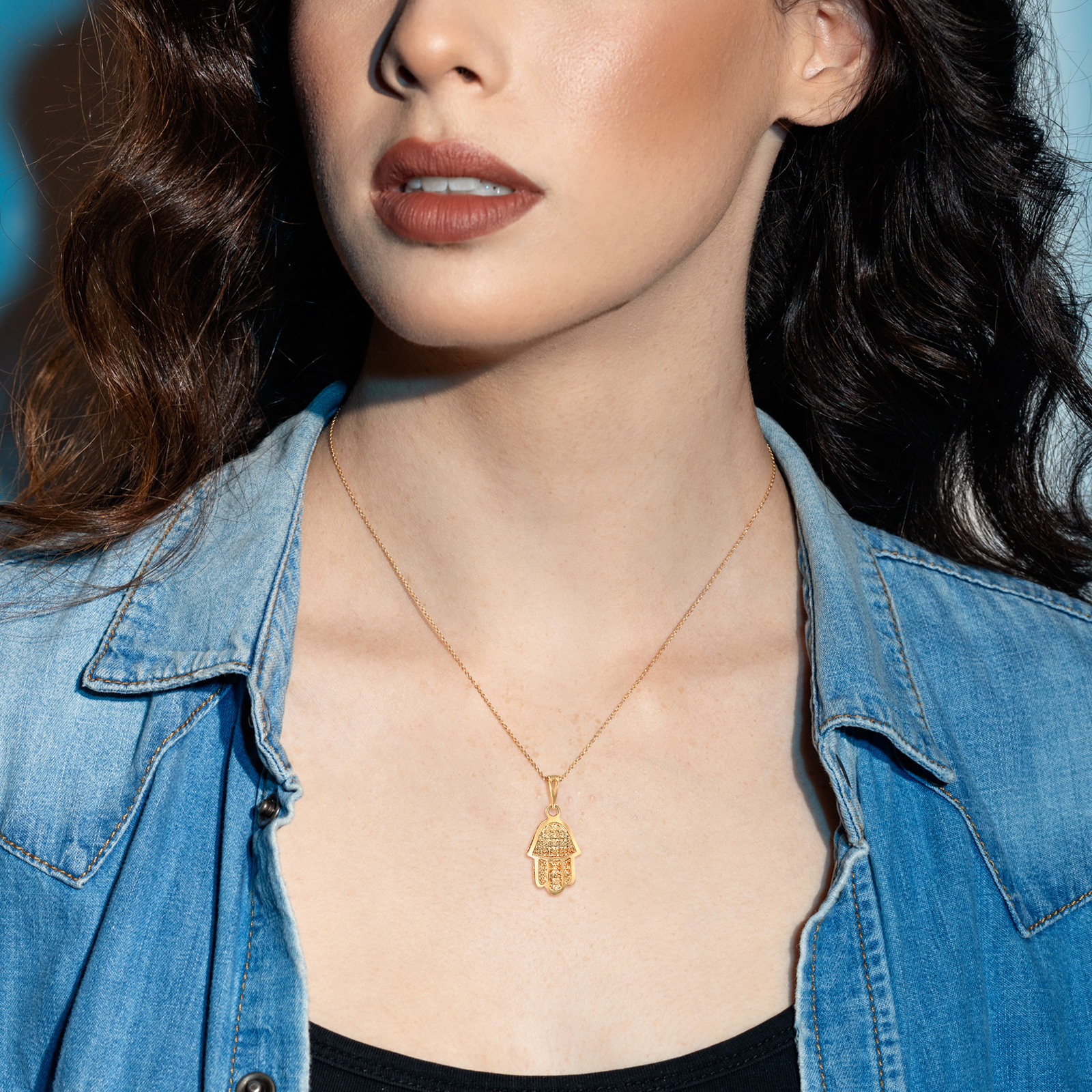 תליון זהב חמסה בגימור לייזר