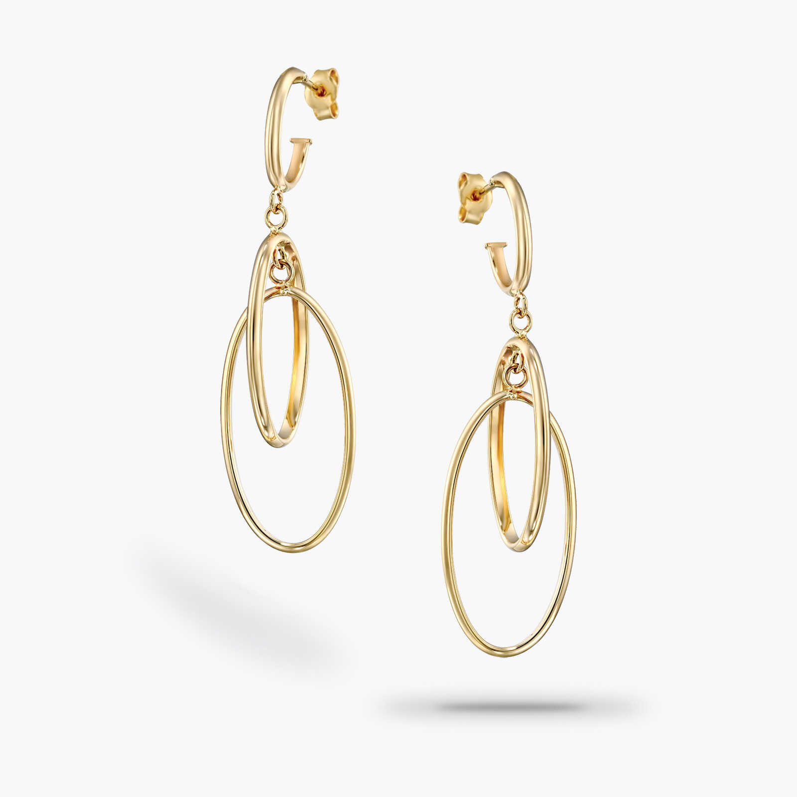 עגילי זהב 2 חישוקים באורך 5 ס"מ