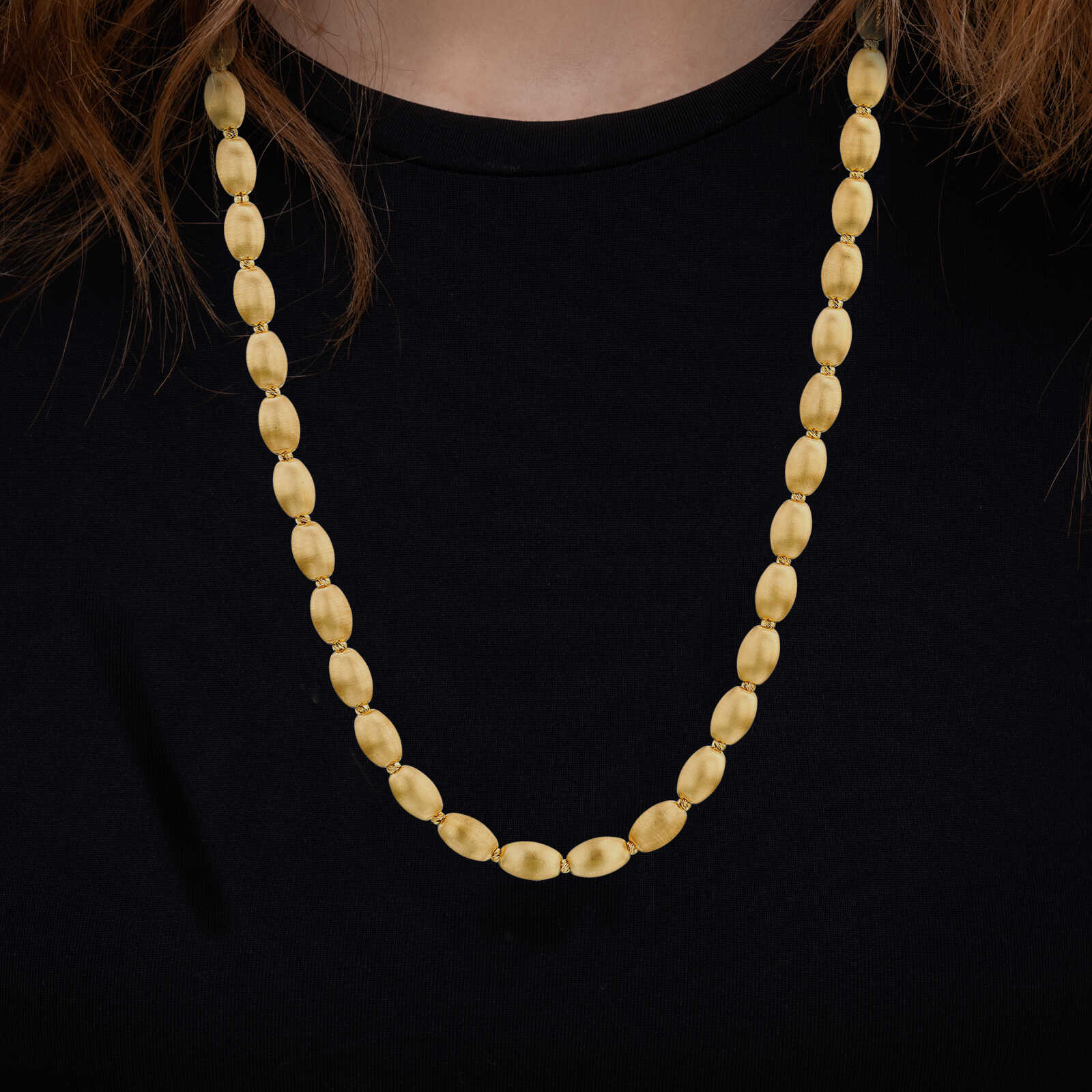 שרשרת כדורי זהב אובילים בגימור מט