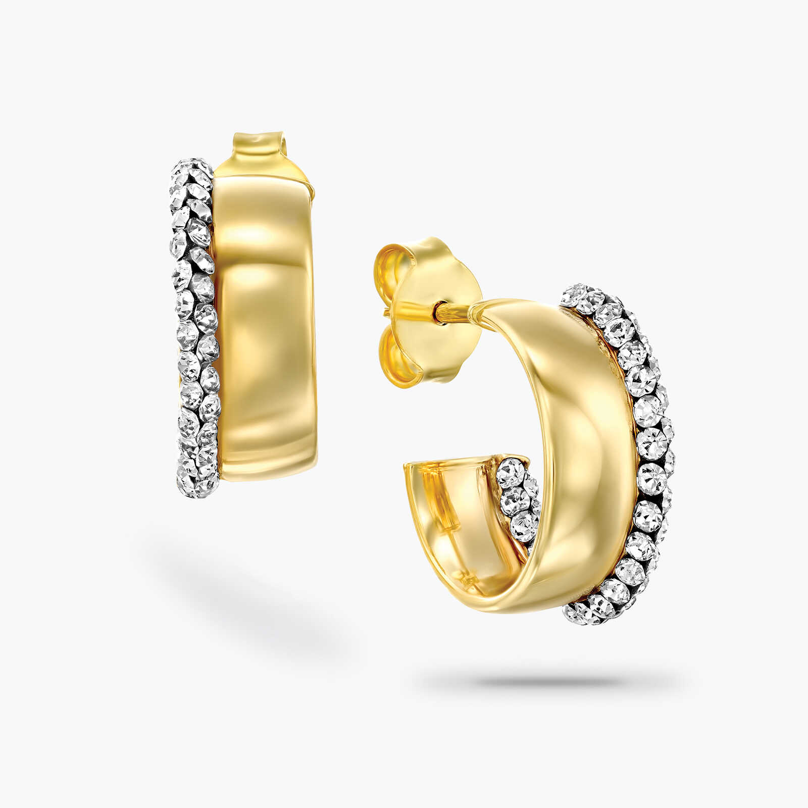 עגילי זהב 14K בצורת חישוק משובצים זירקונים