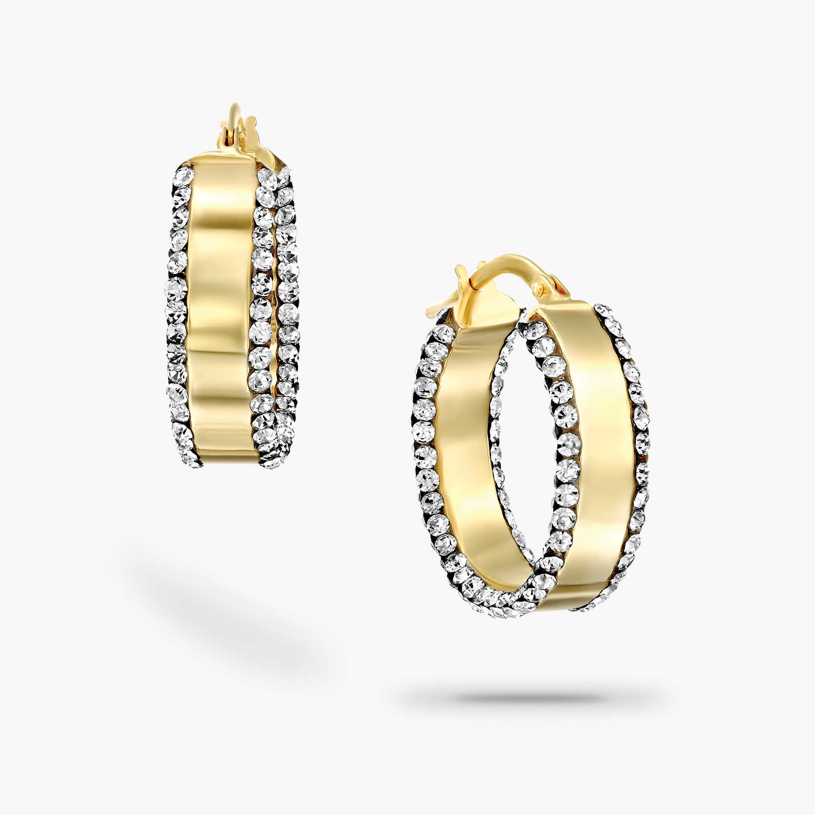 עגילי זהב 14K בצורת חישוק משובצים זירקונים