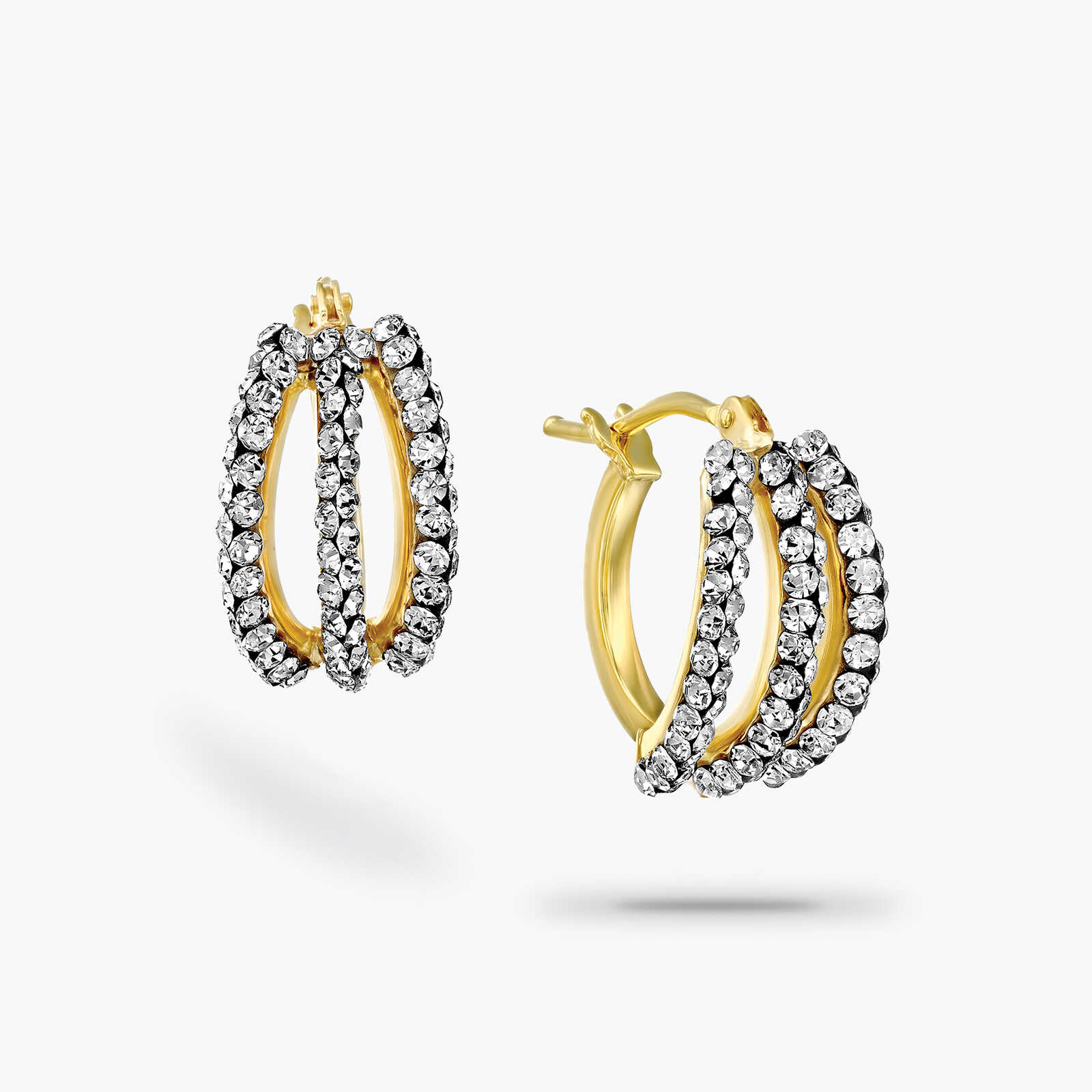 עגילי זהב צמודים משובצים