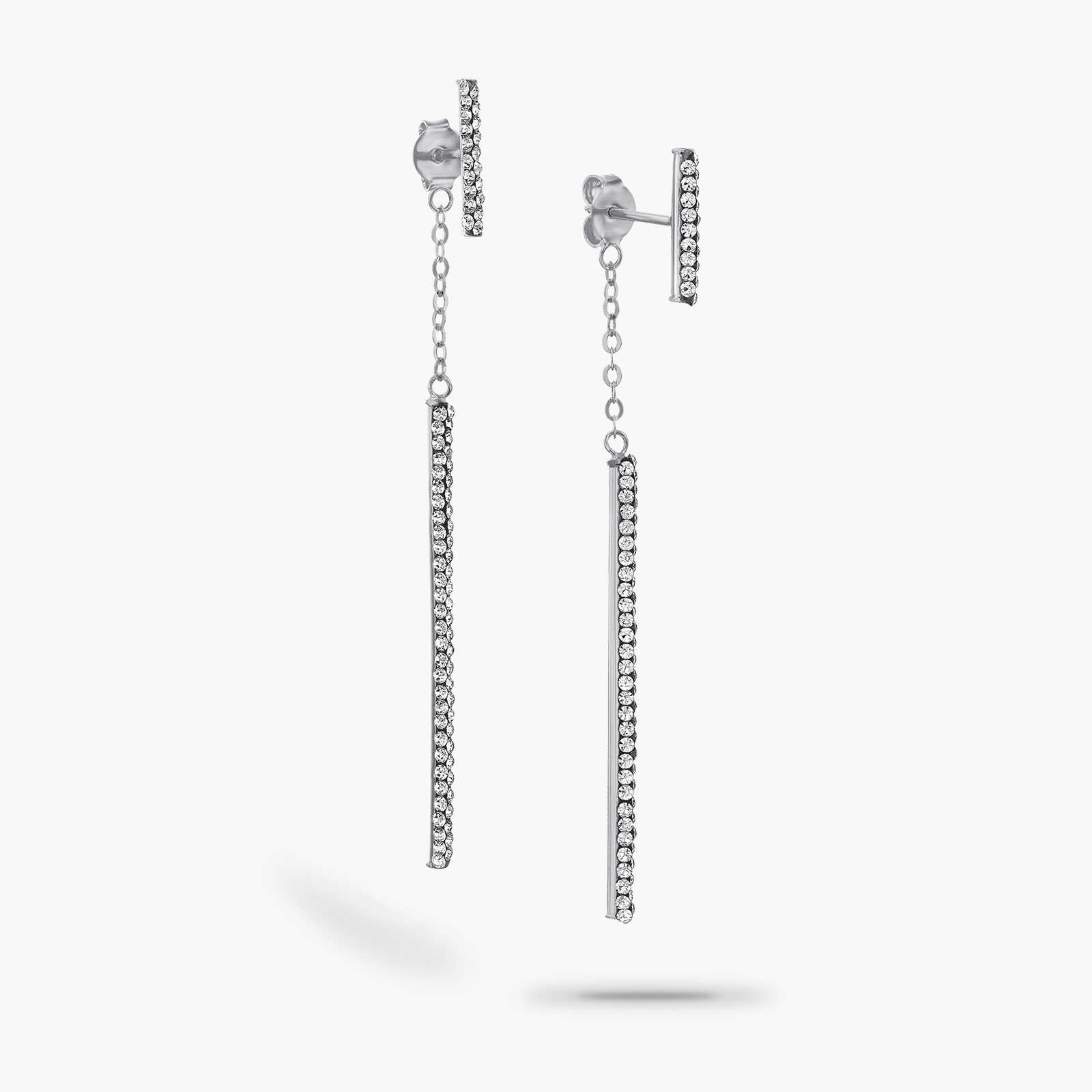 עגילי זהב משובצים זירקונים באורך 7 ס"מ