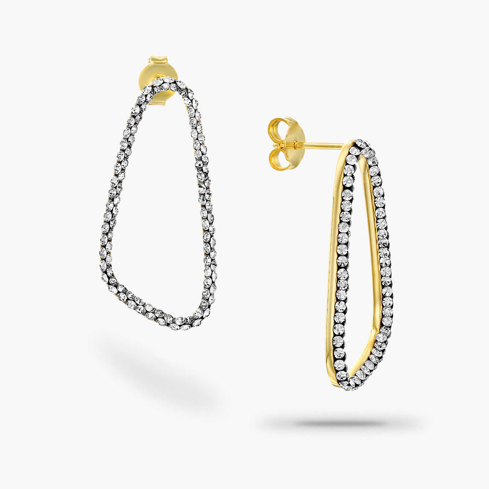 עגילי זהב 14K מאורכים ומשובצים זירקונים