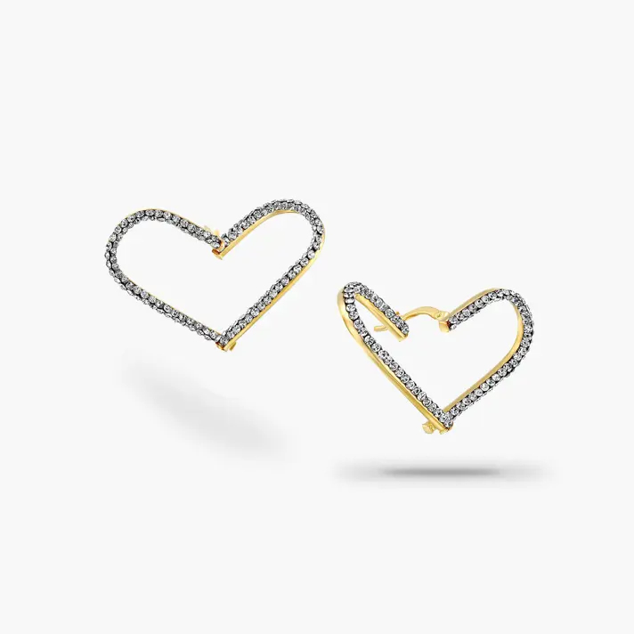 עגילי זהב 14K בצורת לב משובצים בזירקונים