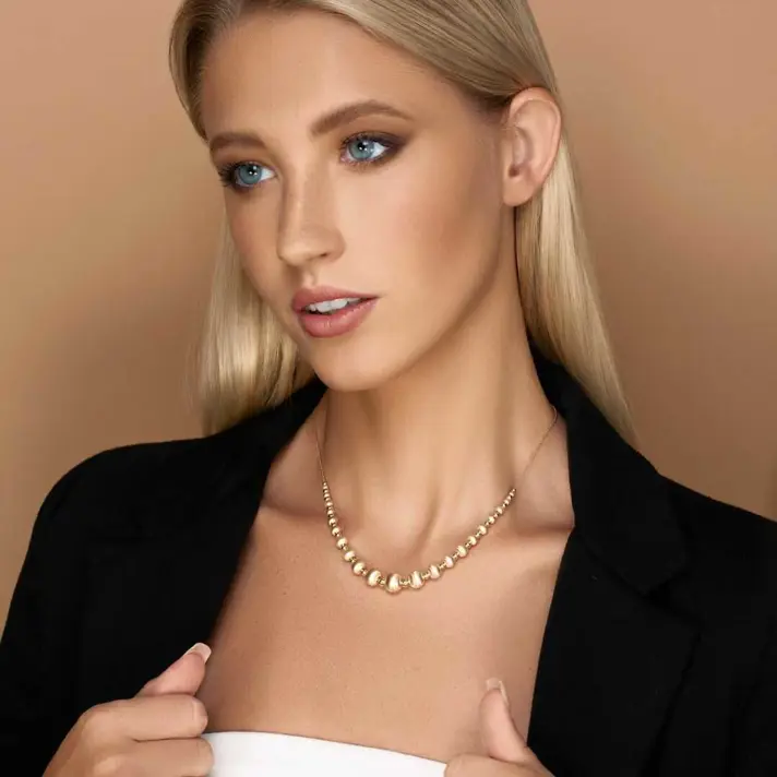 שרשרת כדוריות זהב בגימור מט משי ומבריק