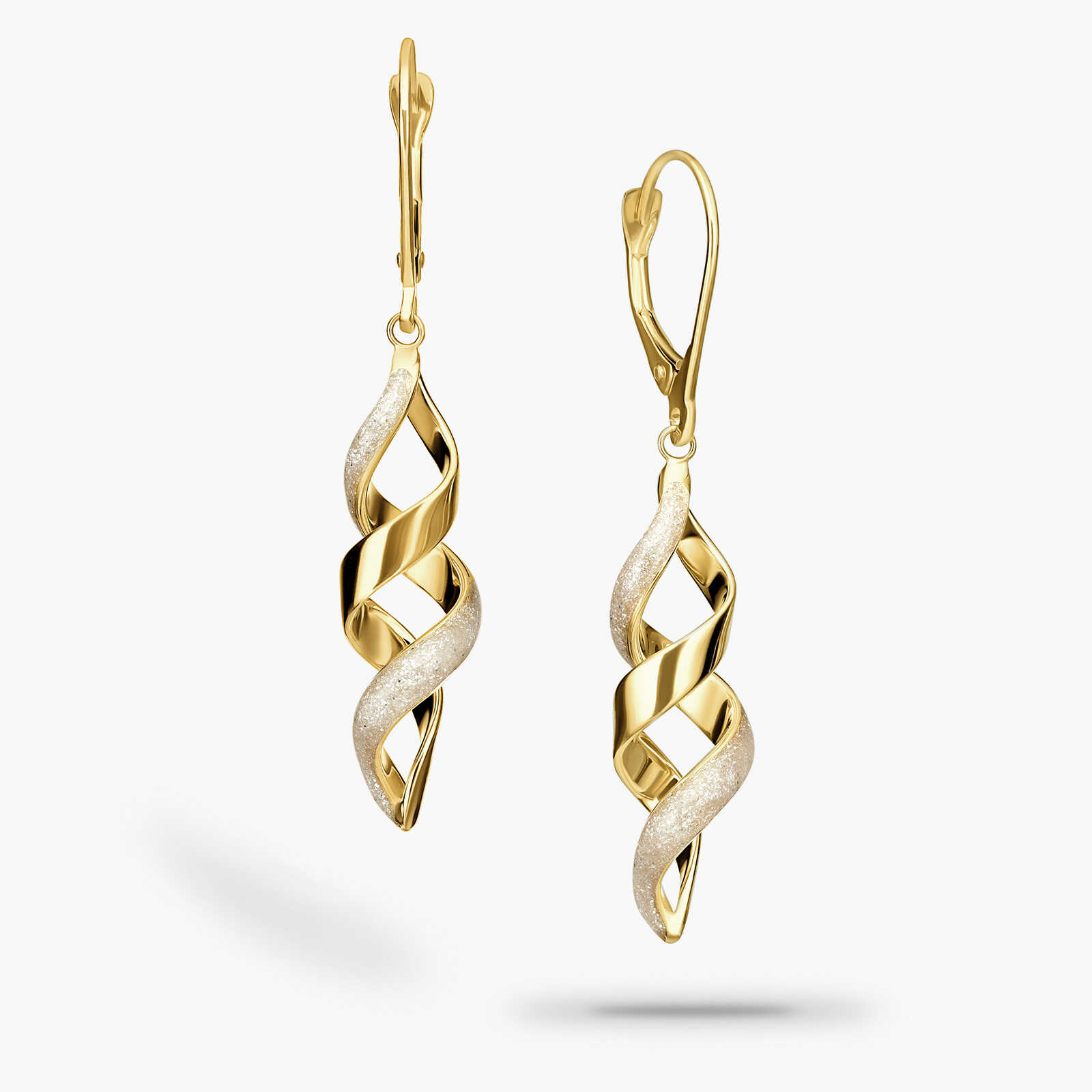 עגילי זהב ספירלים מצופים קריסטלים נוצצים