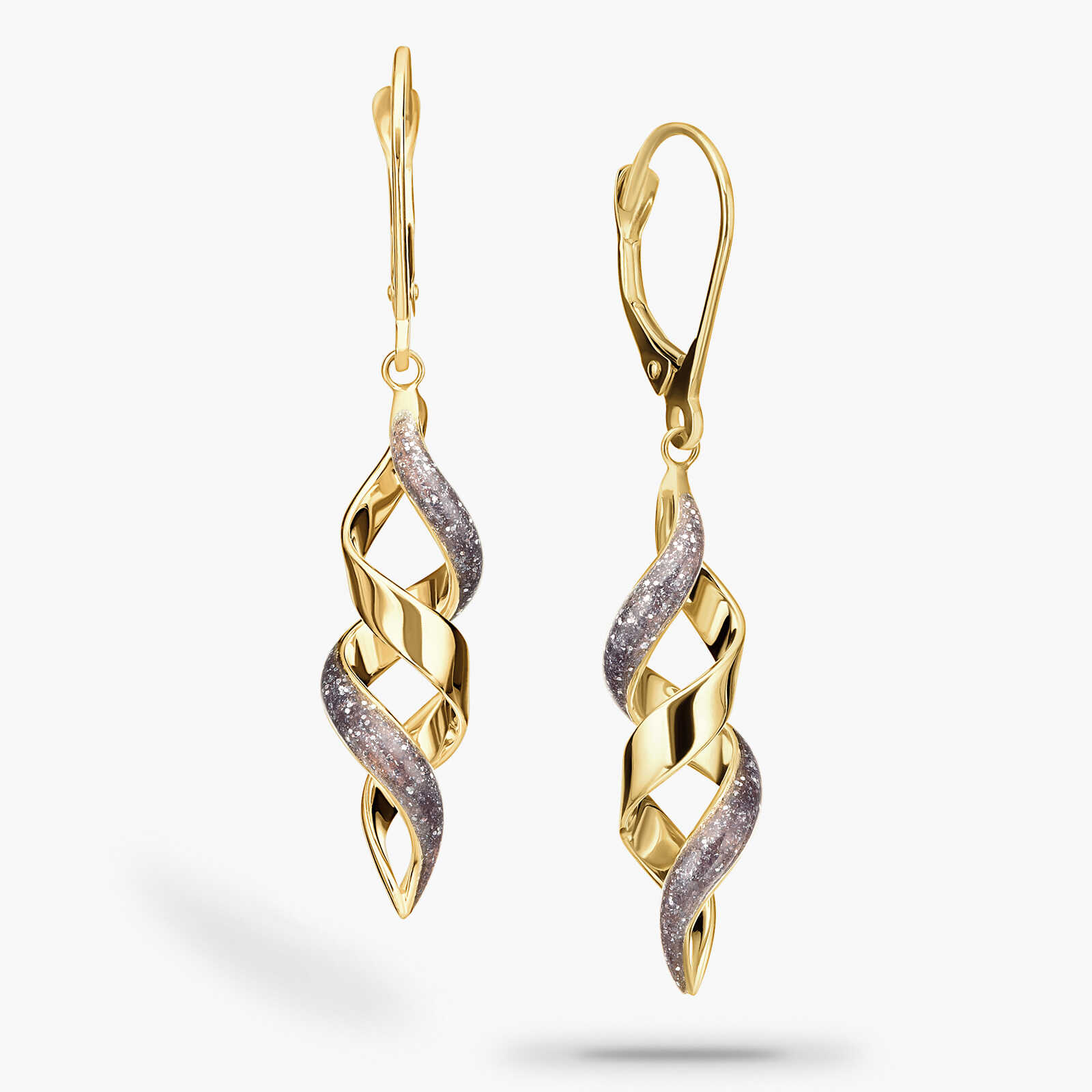 עגילי זהב ספירלים מצופים קריסטלים נוצצים