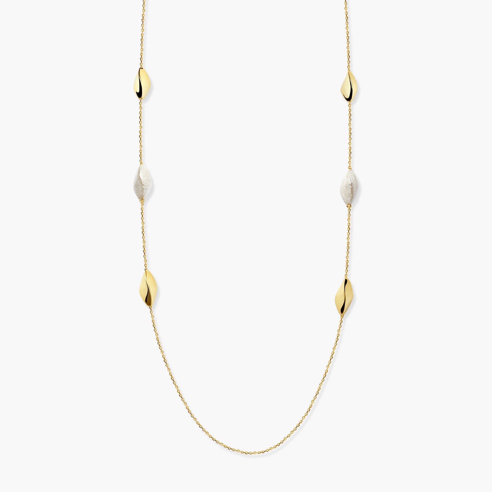 שרשרת זהב ארוכה עם אבני זהב בגימור מבריק ובציפוי קריסטלים