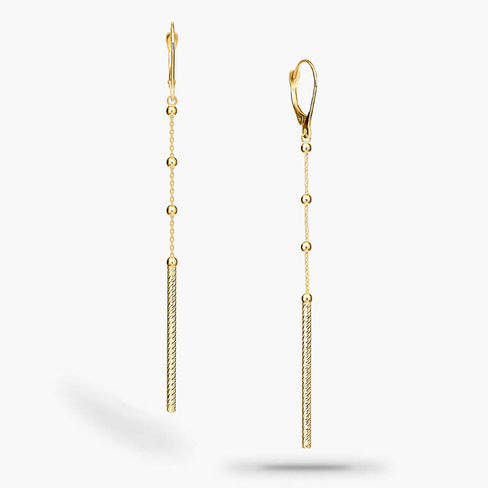 עגילי זהב תלויים באורך 7.6 ס"מ