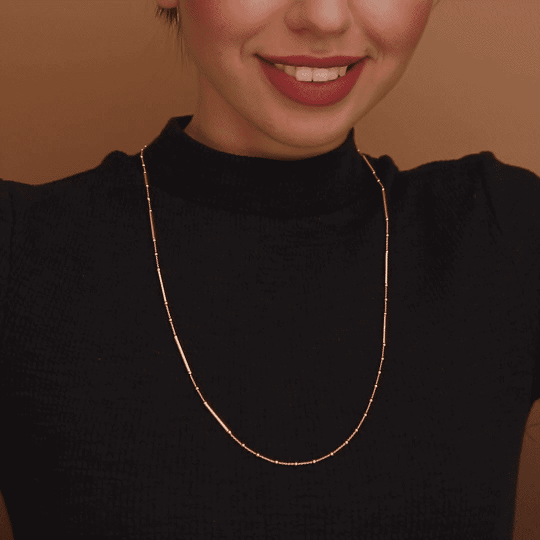 שרשרת זהב באורך 70 ס"מ עם גלילי זהב בגימור ספירלי