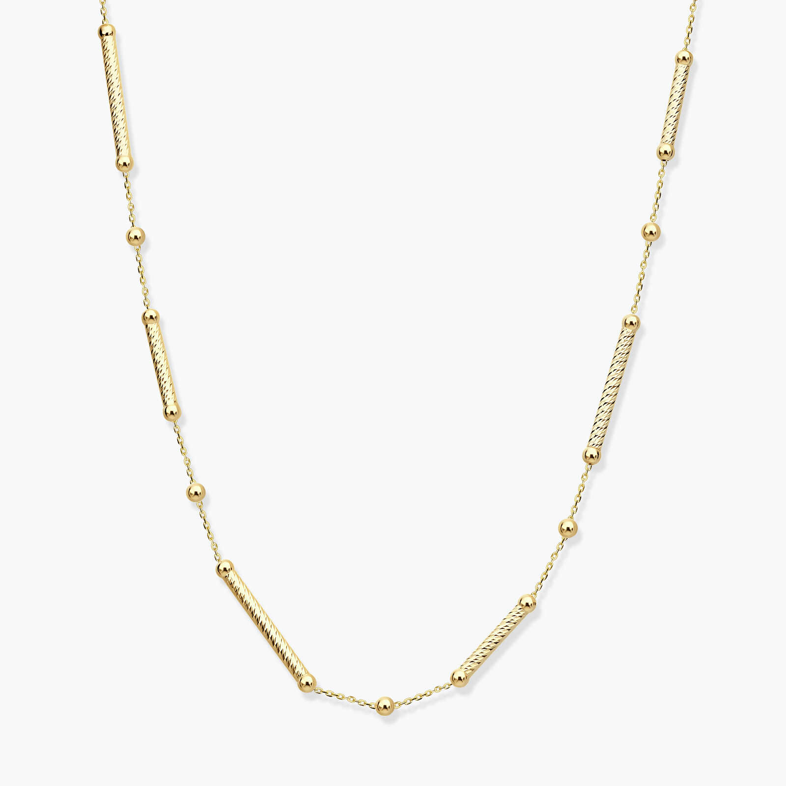 שרשרת כדוריות וגלילי זהב באורך 43 ס"מ