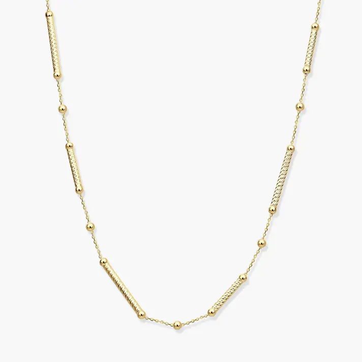 שרשרת כדוריות וגלילי זהב באורך 43 ס"מ