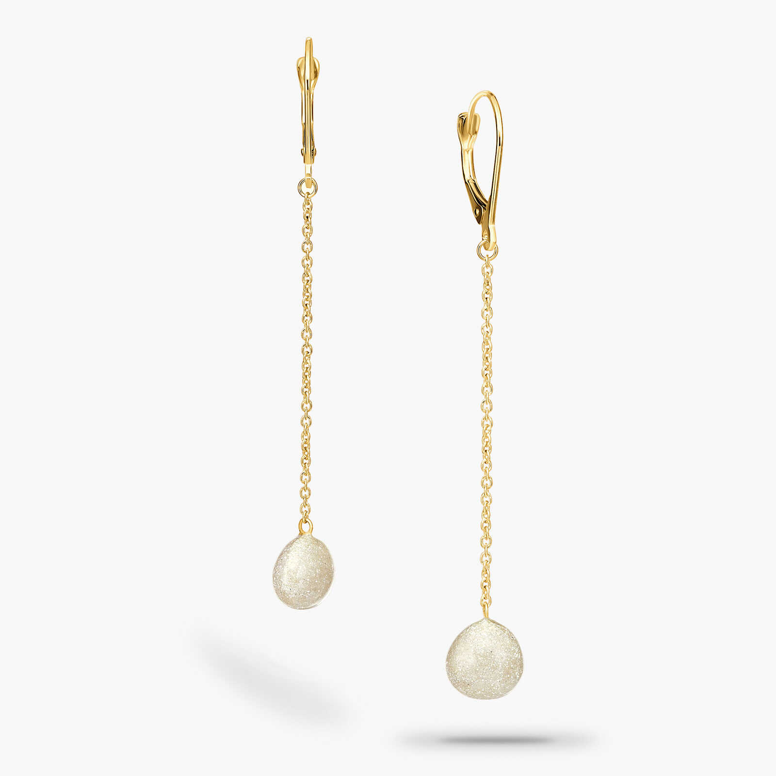 עגילי זהב באורך 6 ס"מ עם טיפות  זהב מצופות קריסטלים