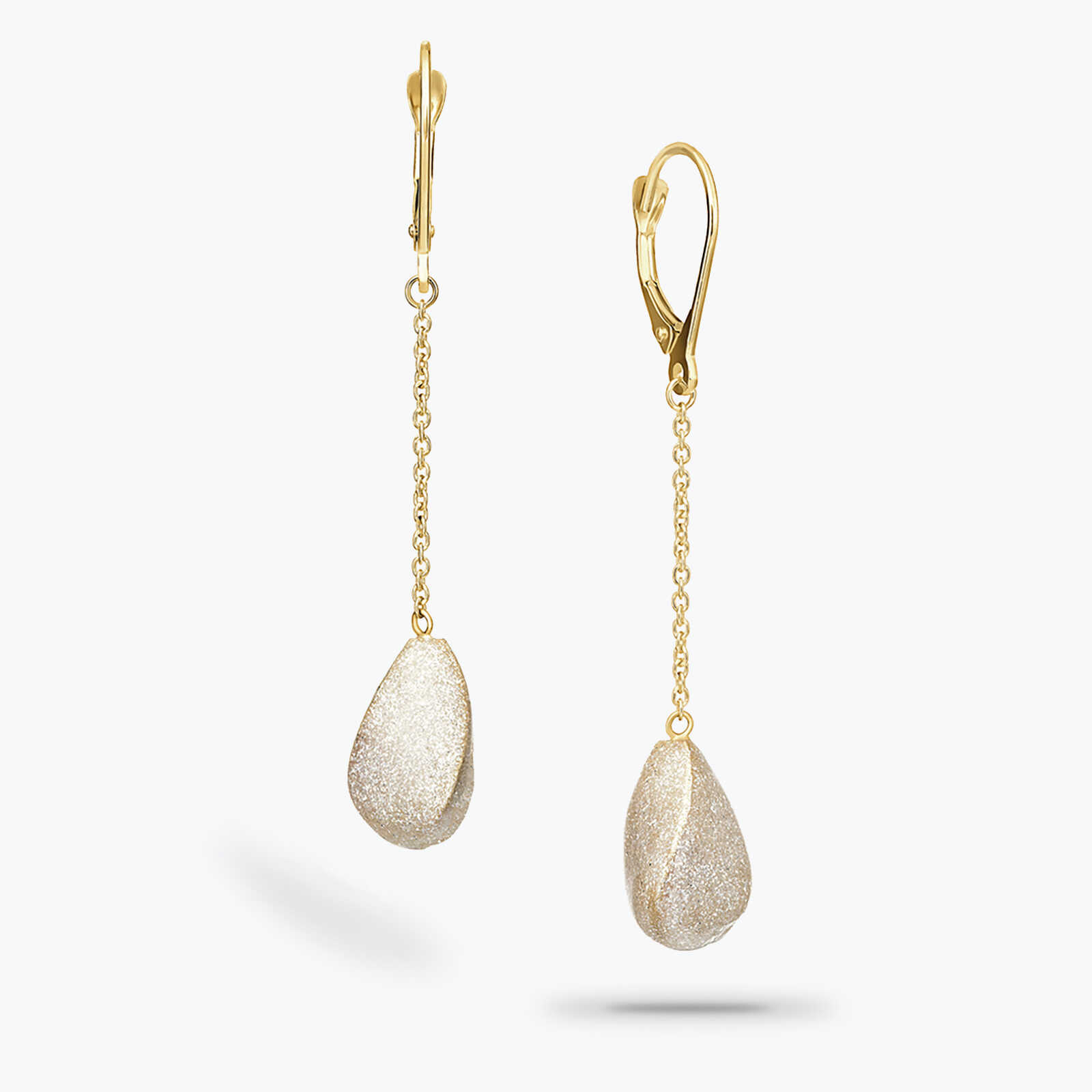 עגילי זהב באורך  5 ס"מ עם אבני זהב בציפוי קריסטלים