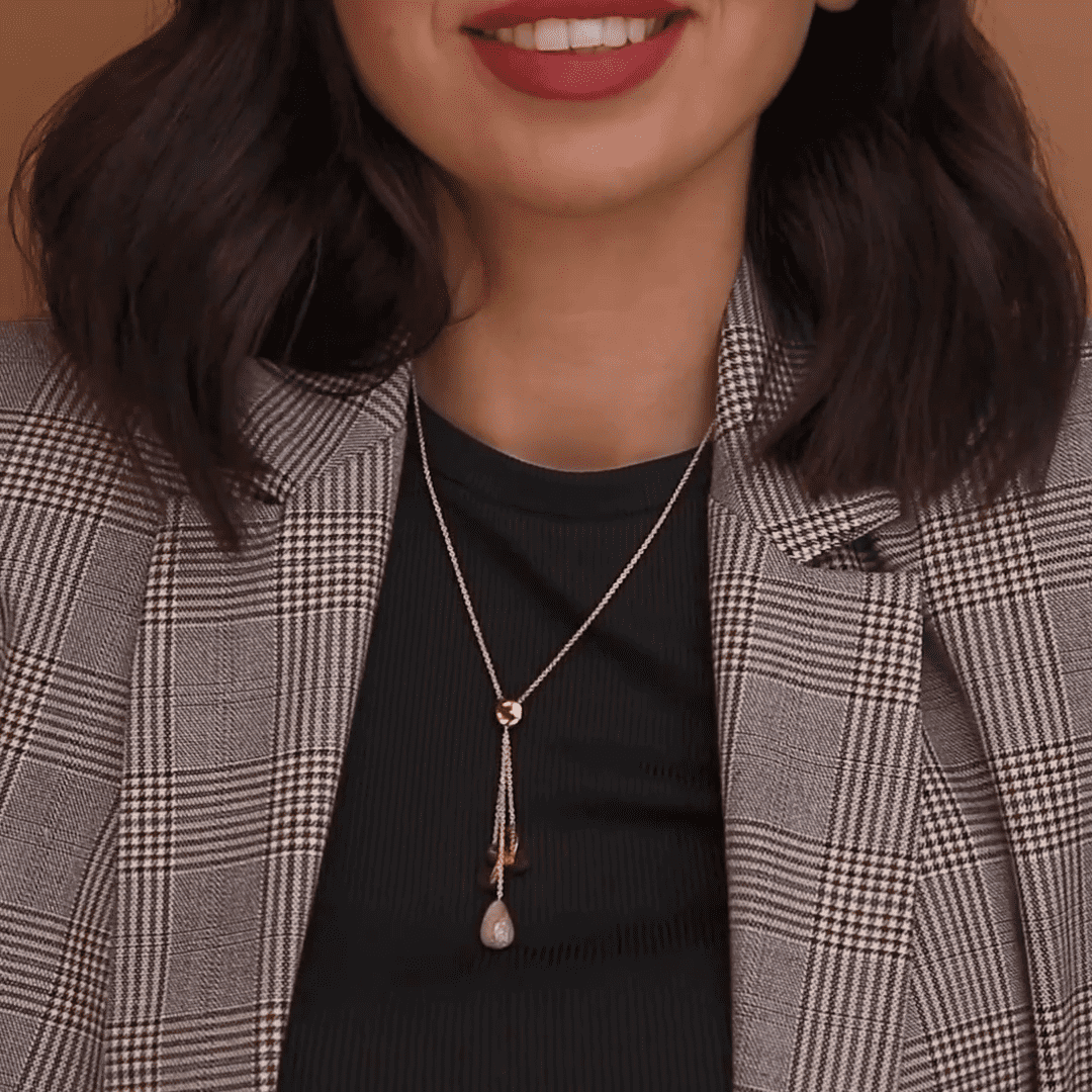 שרשרת זהב עניבה עם 3 טיפות זהב וקריסטלים