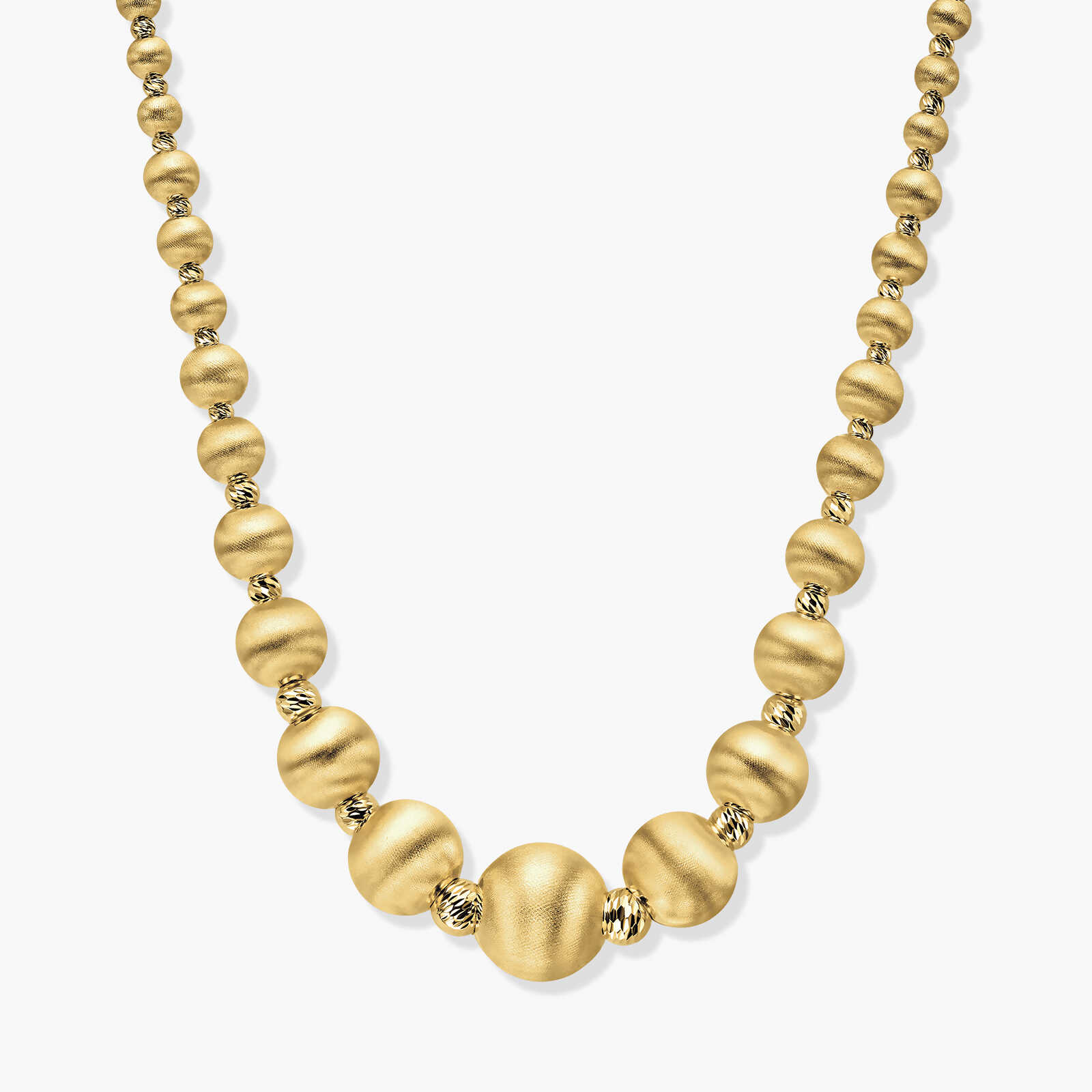 שרשרת זהב עם חרוזי זהב בגודל משתנה באורך 42 ס"מ