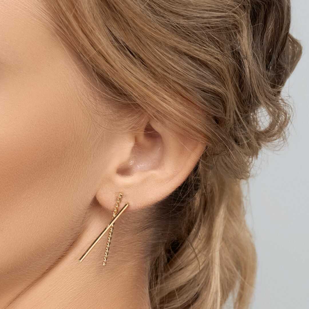 עגילי זהב בצורת X