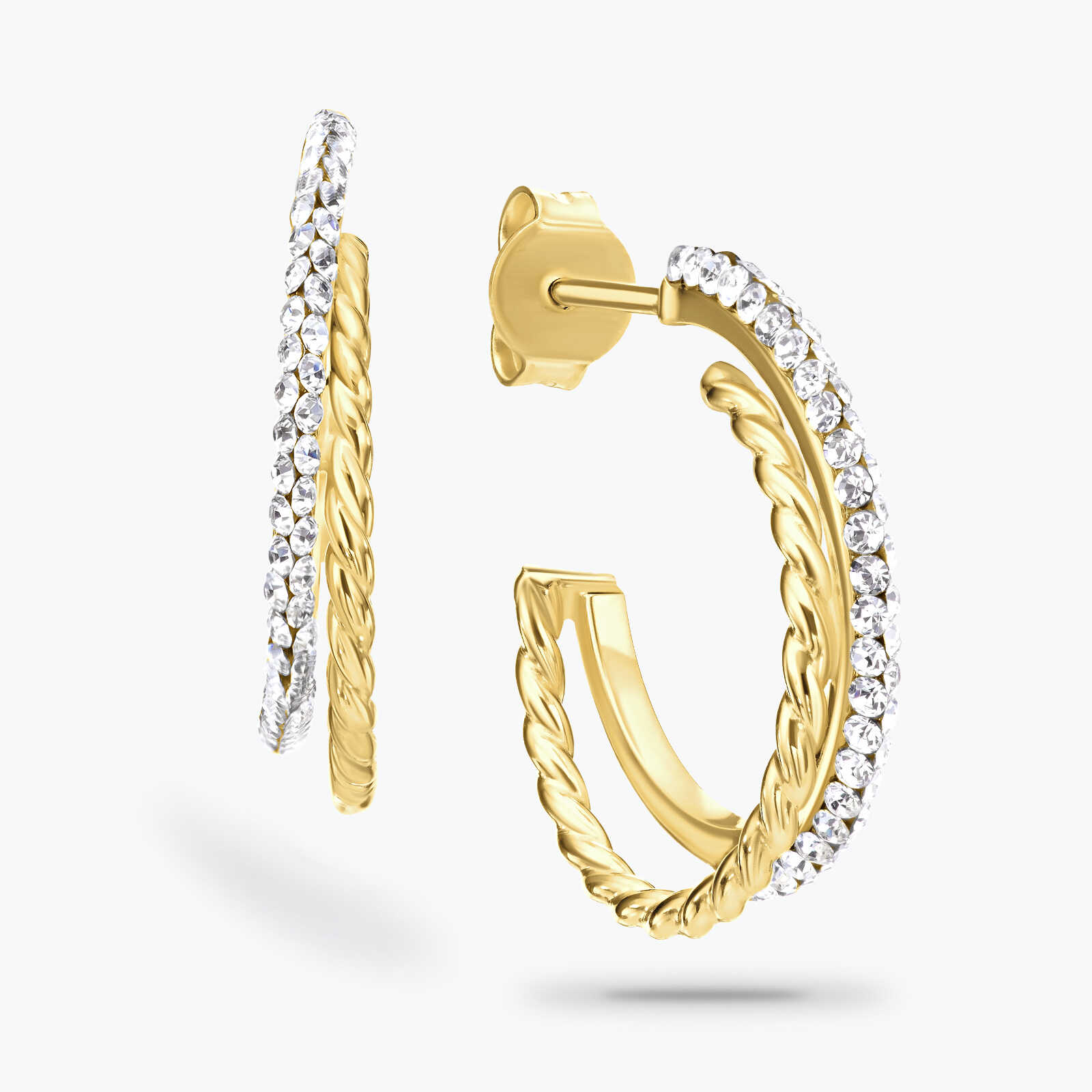 עגילי זהב שתי קשתות בשיבוץ זירקונים