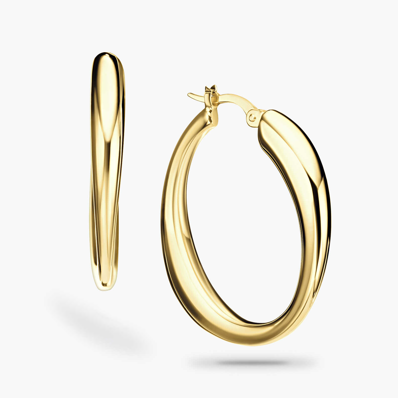 עגילי חישוק מזהב בעובי משתנה בקוטר 2.8 ס"מ