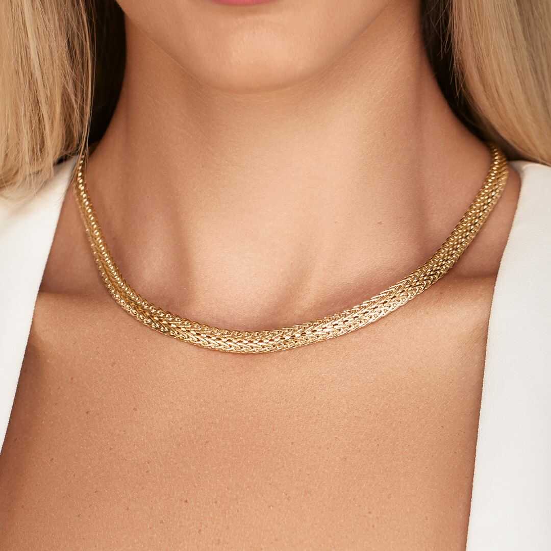 שרשרת זהב קלועה באורך 45 ס"מ וברוחב 0.7 ס"מ