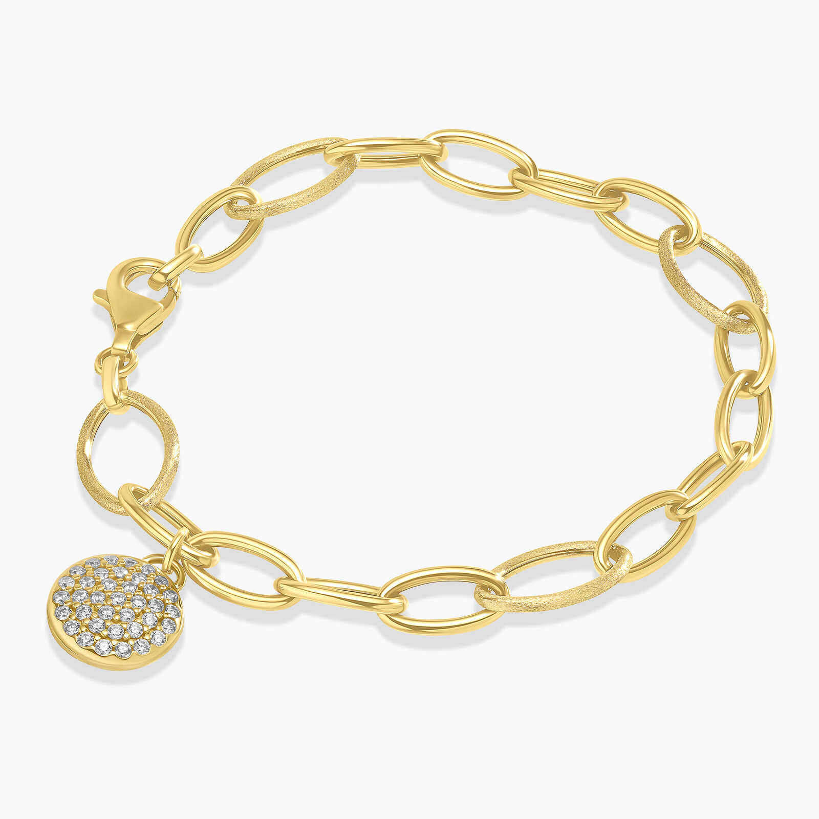 צמיד זהב 18.5 ס"מ עם עיגול משובץ זרקונים