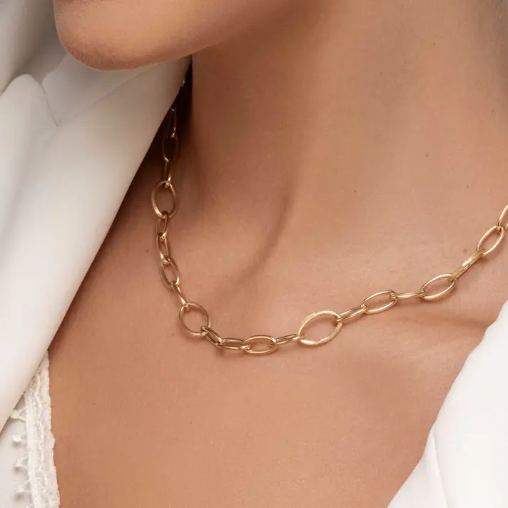 שרשרת זהב  חוליות מבריקות ומט באורך 44 ס"מ