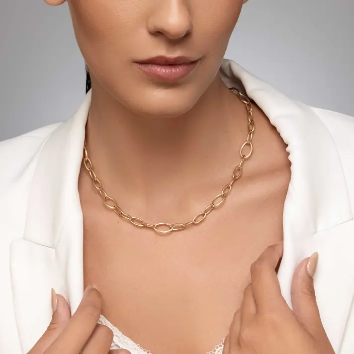 שרשרת זהב  חוליות מבריקות ומט באורך 44 ס"מ