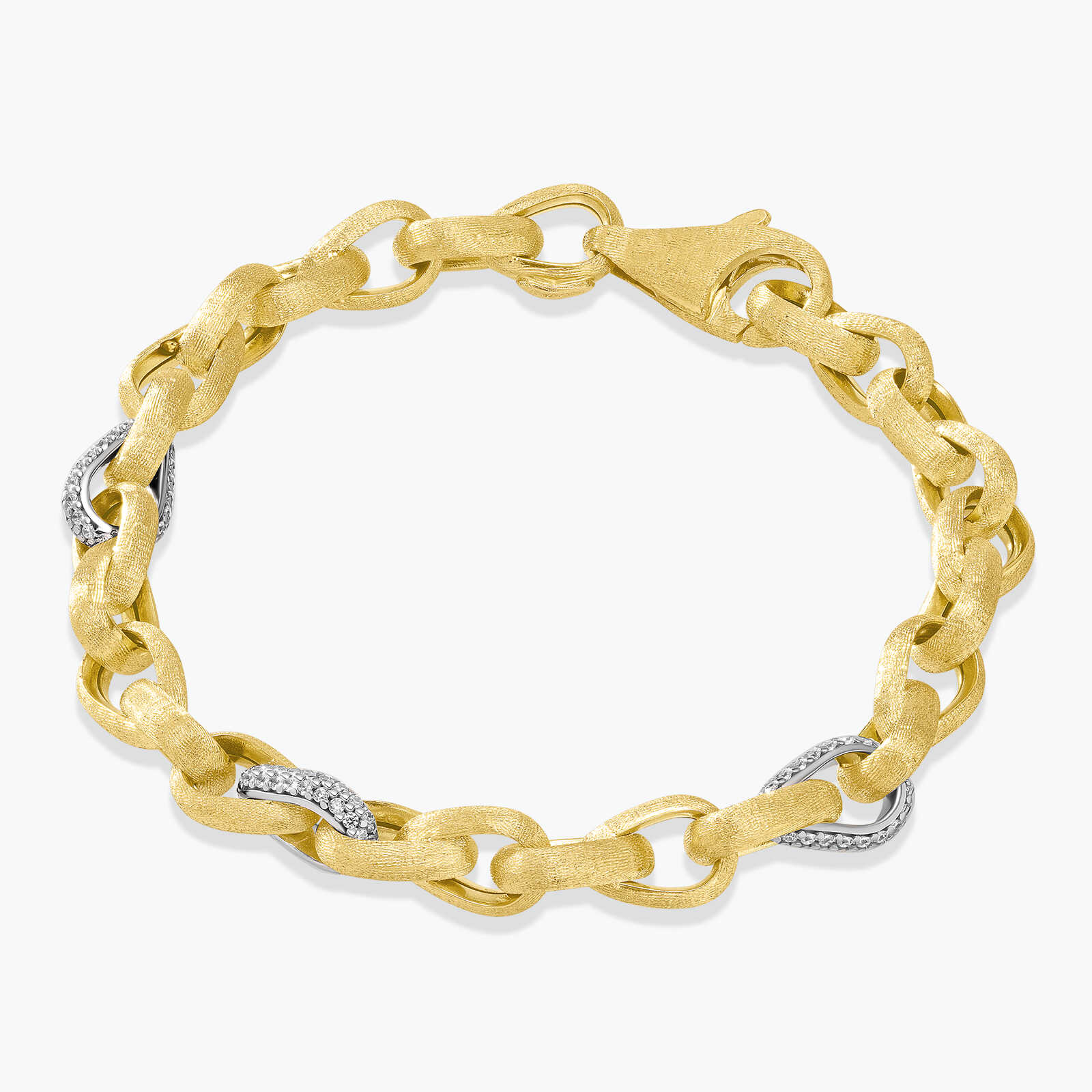 צמיד זהב 18.5 ס"מ עם 3 חוליות משובצות זרקונים