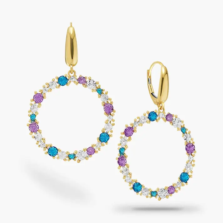 עגיל זהב מחופה אמייל צבעוני