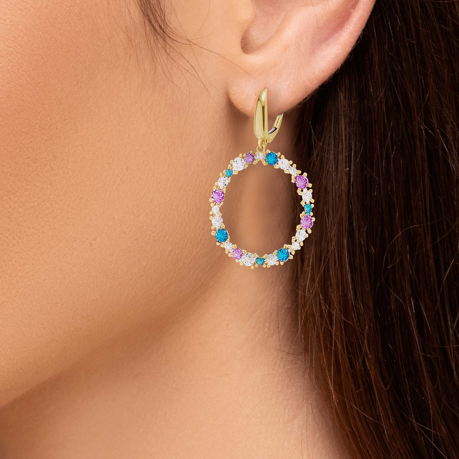 עגיל זהב מחופה אמייל צבעוני