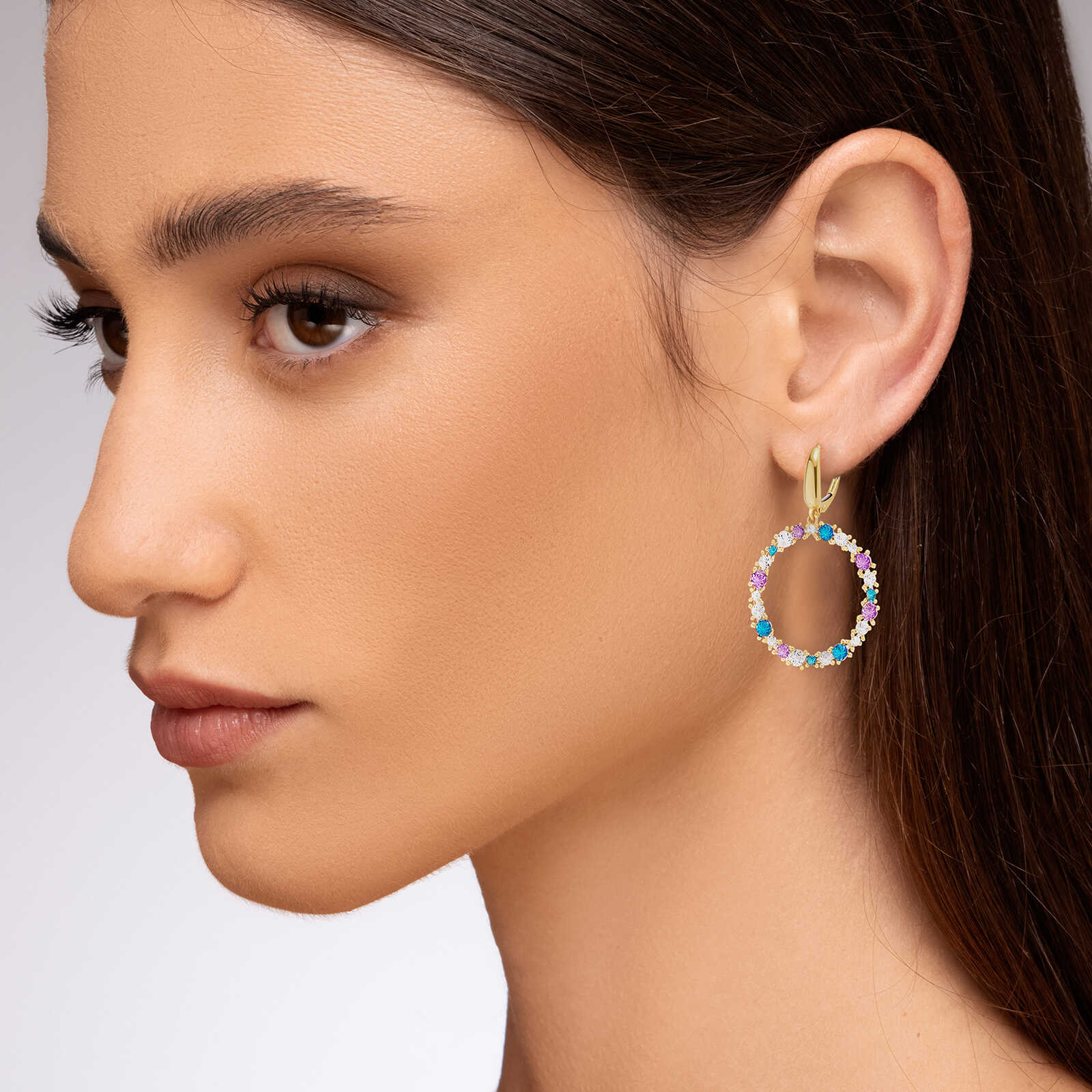 עגיל זהב מחופה אמייל צבעוני