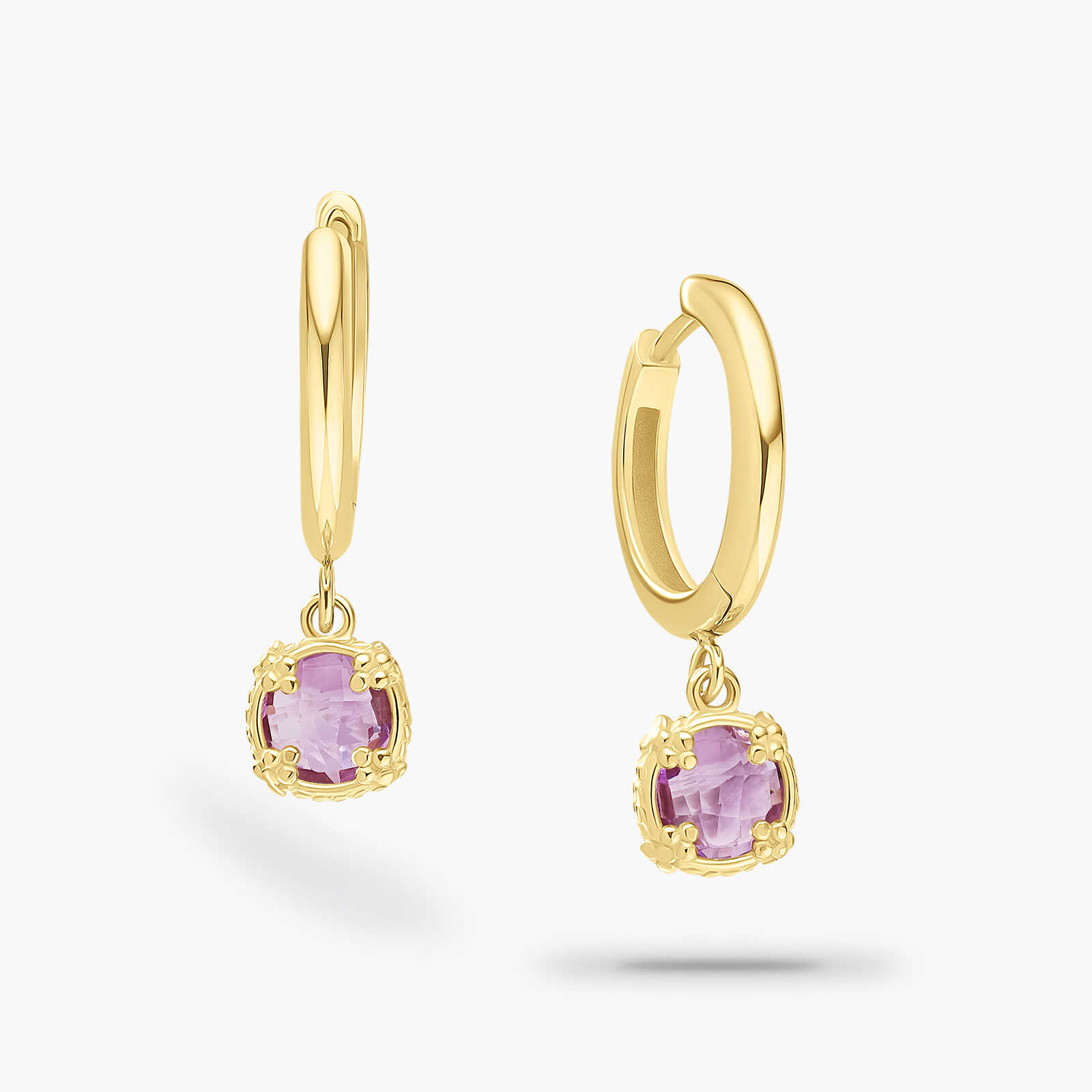 עגילי זהב חישוק עם אמטיסט